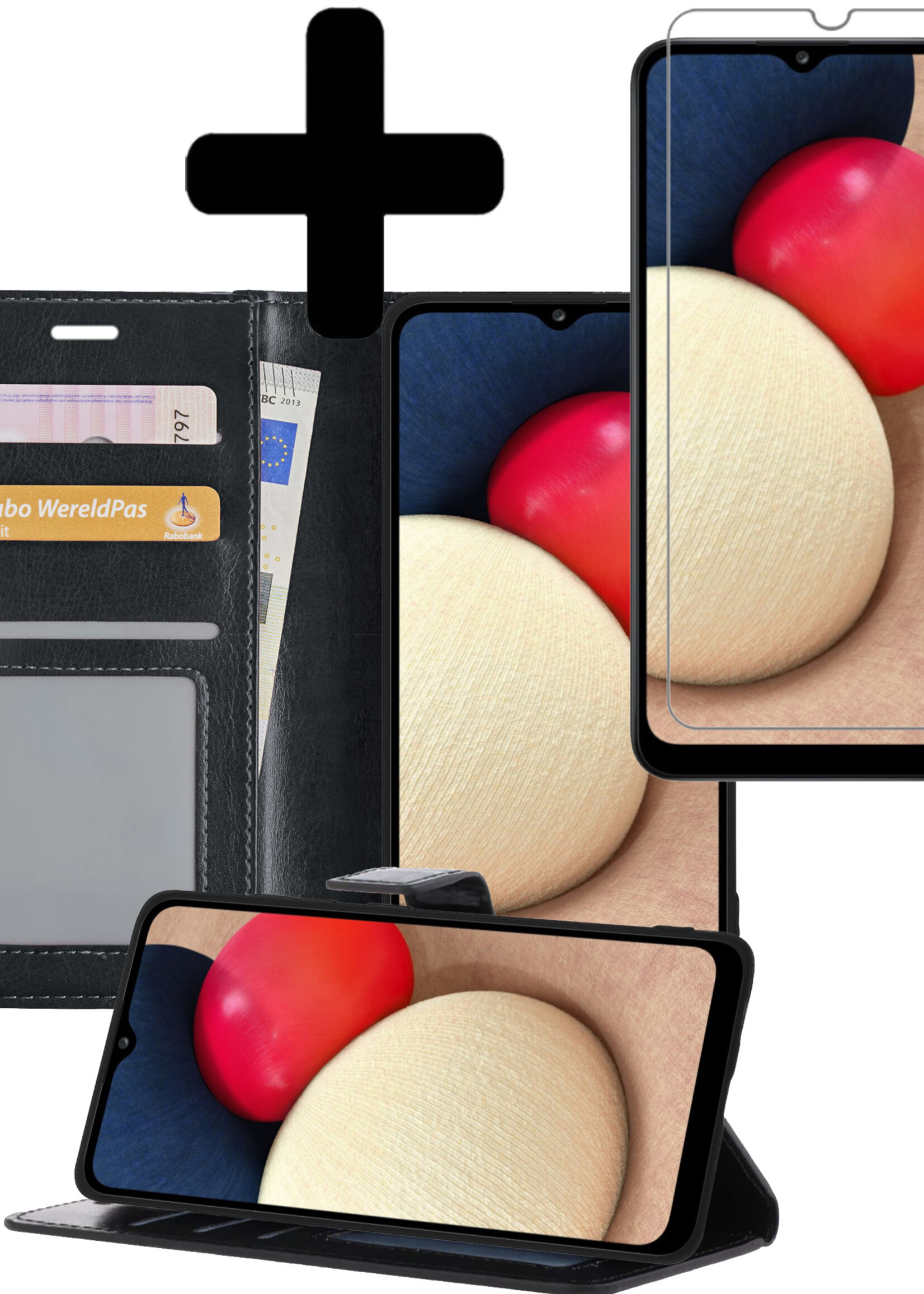 LUQ Hoesje Geschikt voor Samsung A03s Hoesje Book Case Hoes Wallet Cover Met Screenprotector - Hoes Geschikt voor Samsung Galaxy A03s Hoesje Bookcase Hoes - Zwart