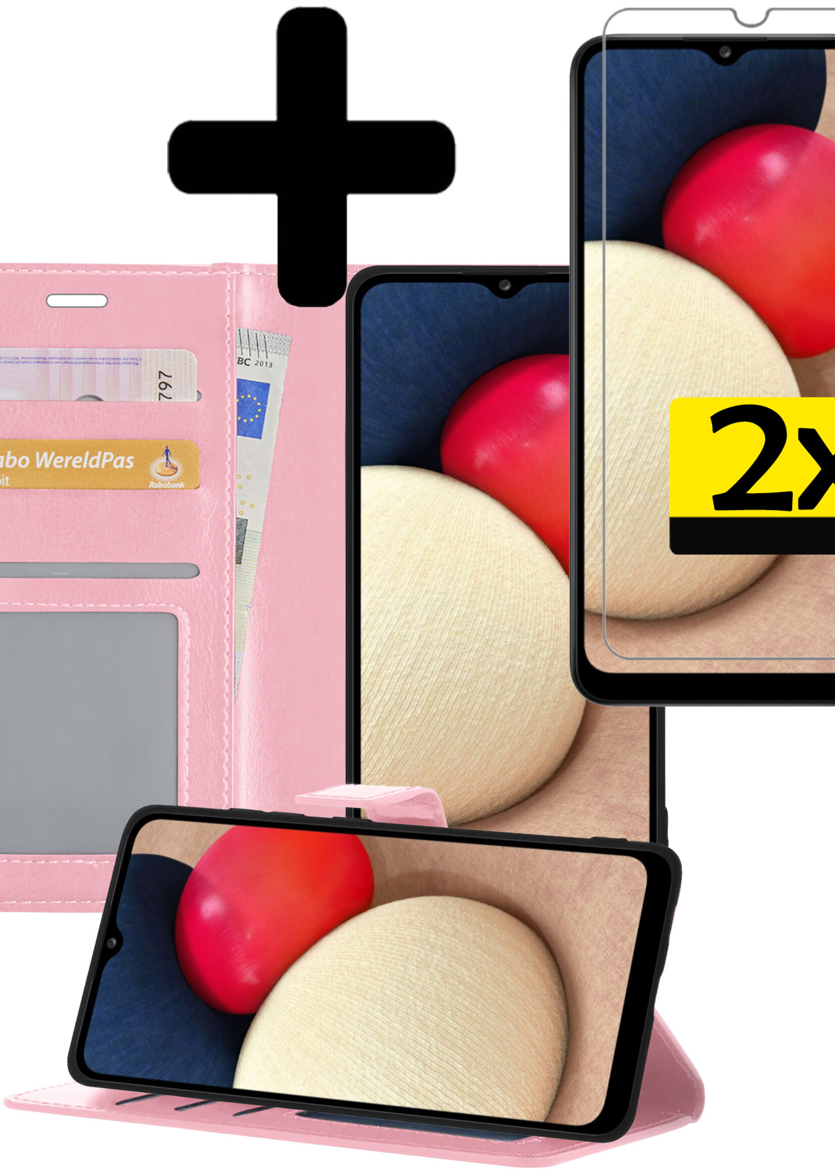 LUQ Hoesje Geschikt voor Samsung A03s Hoesje Book Case Hoes Wallet Cover Met 2x Screenprotector - Hoes Geschikt voor Samsung Galaxy A03s Hoesje Bookcase Hoes - Lichtroze