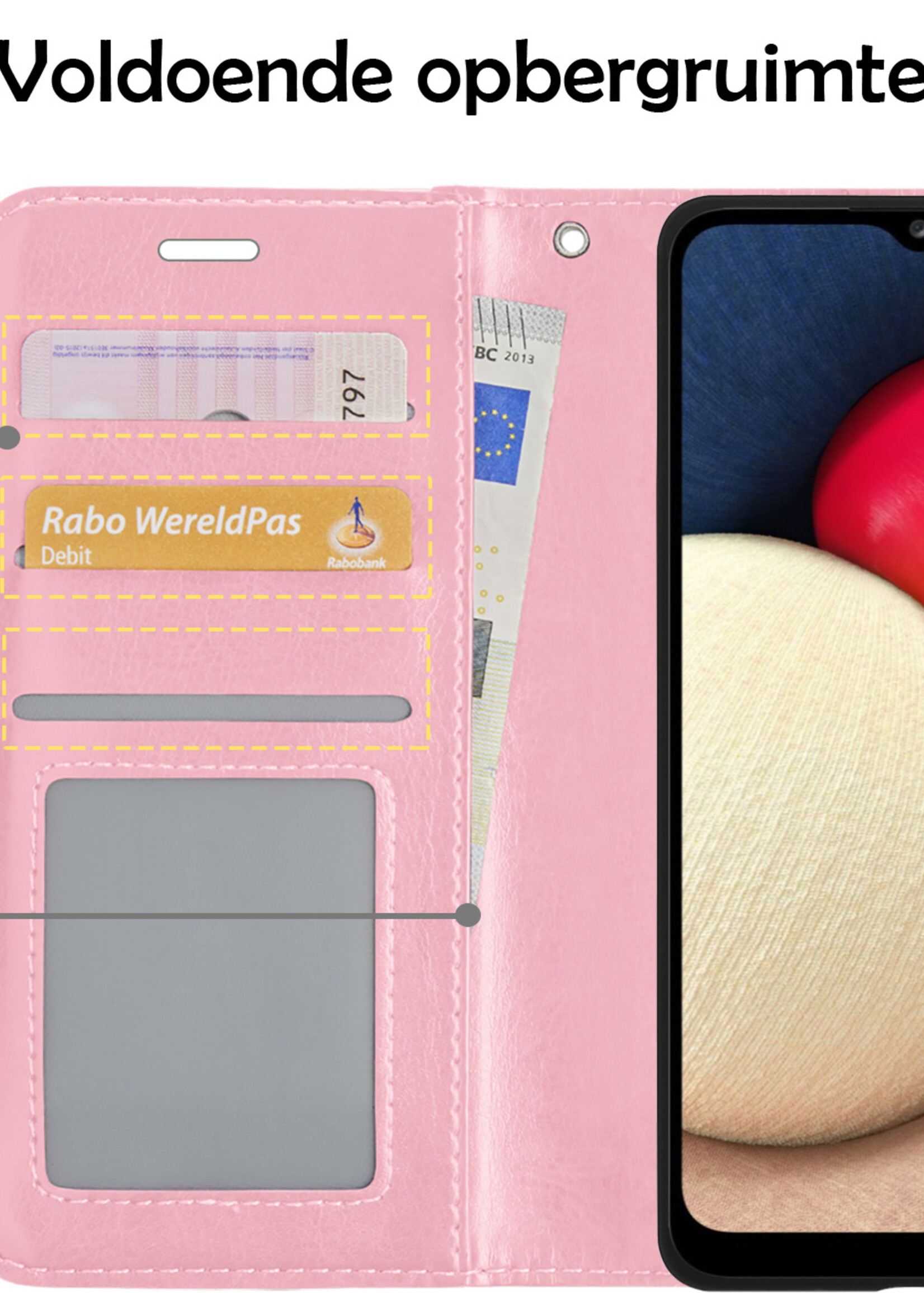 LUQ Hoesje Geschikt voor Samsung A03s Hoesje Book Case Hoes Wallet Cover Met 2x Screenprotector - Hoes Geschikt voor Samsung Galaxy A03s Hoesje Bookcase Hoes - Lichtroze
