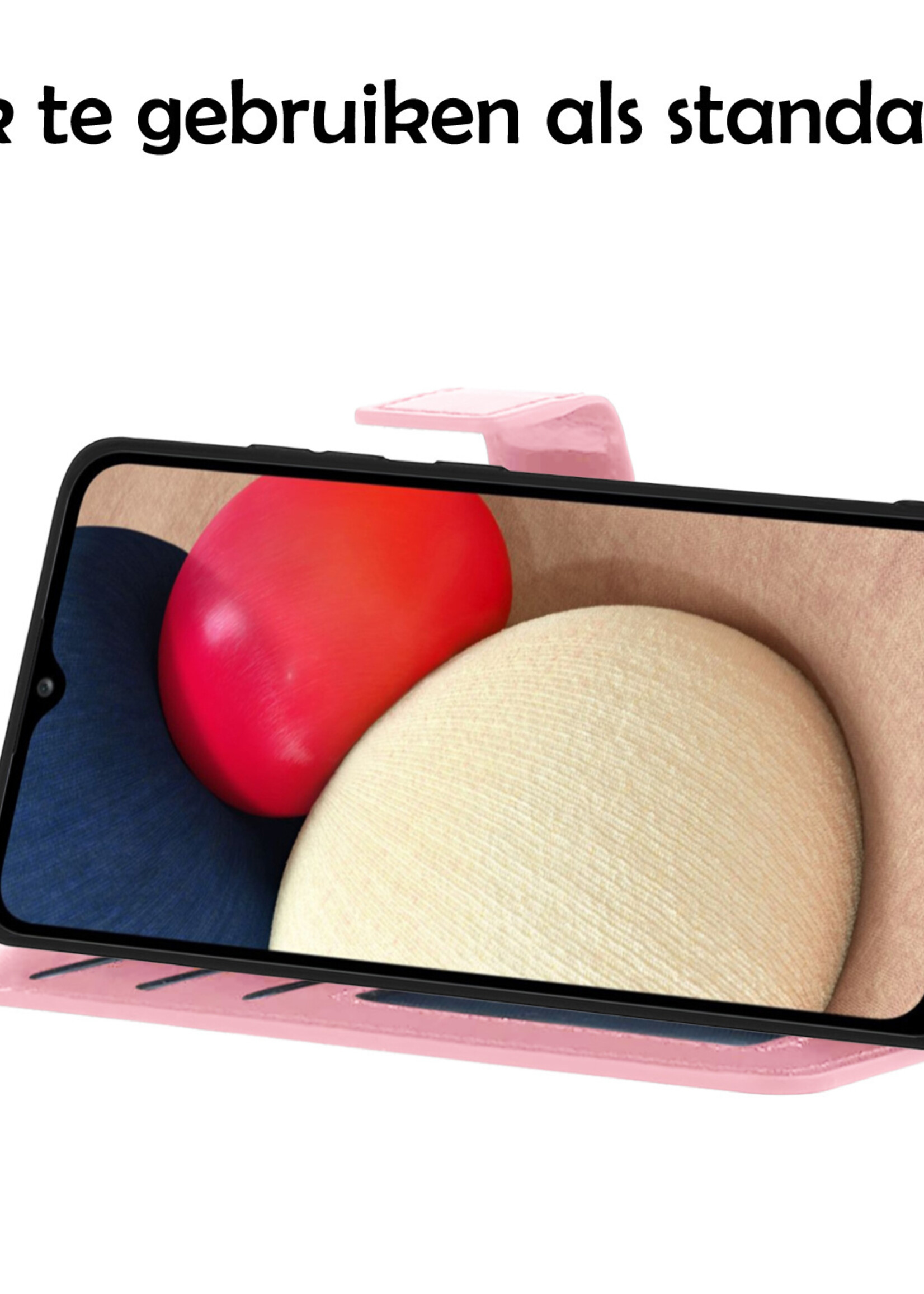LUQ Hoesje Geschikt voor Samsung A03s Hoesje Book Case Hoes Wallet Cover Met 2x Screenprotector - Hoes Geschikt voor Samsung Galaxy A03s Hoesje Bookcase Hoes - Lichtroze