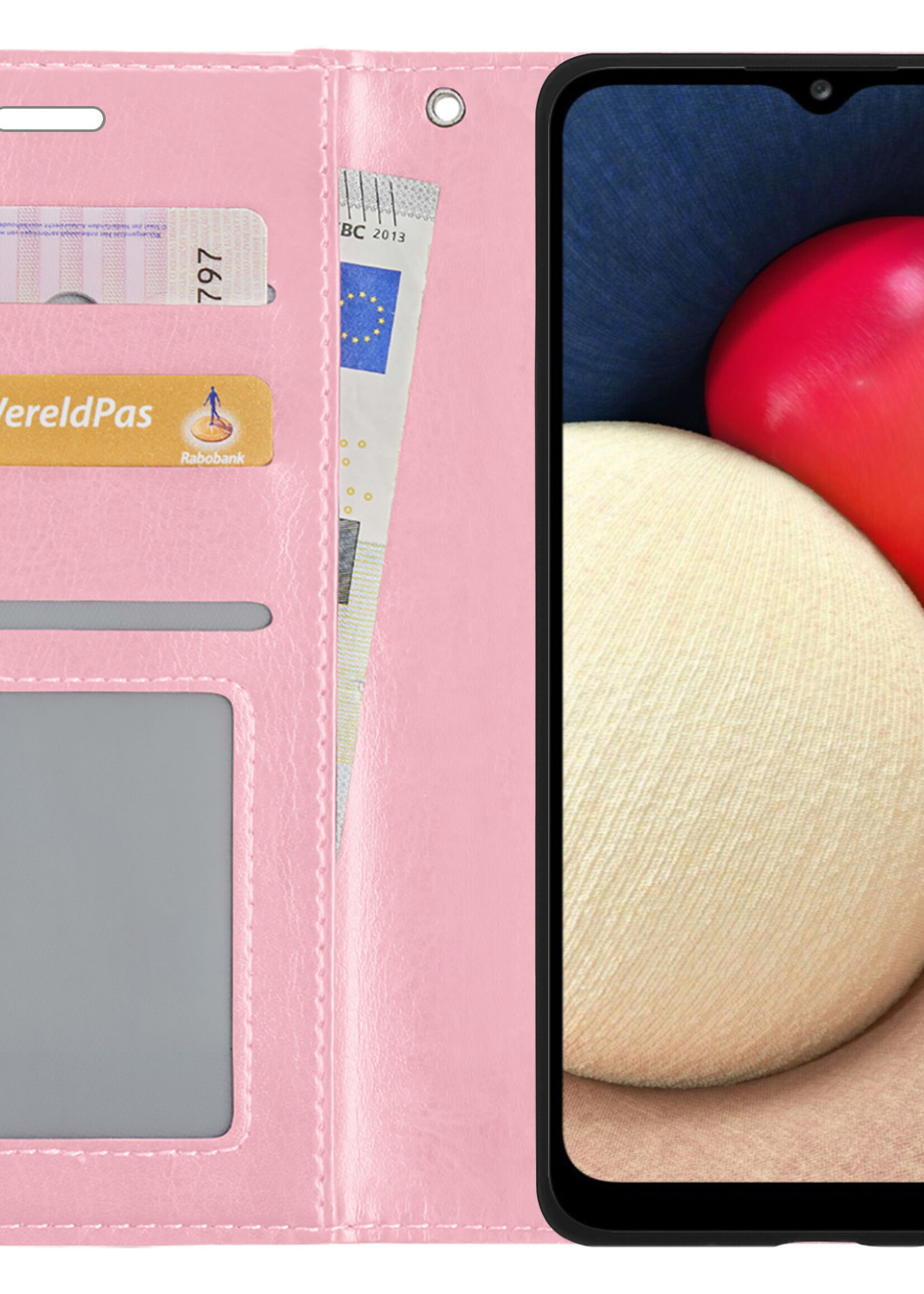 LUQ Hoesje Geschikt voor Samsung A03s Hoesje Book Case Hoes Wallet Cover Met 2x Screenprotector - Hoes Geschikt voor Samsung Galaxy A03s Hoesje Bookcase Hoes - Lichtroze