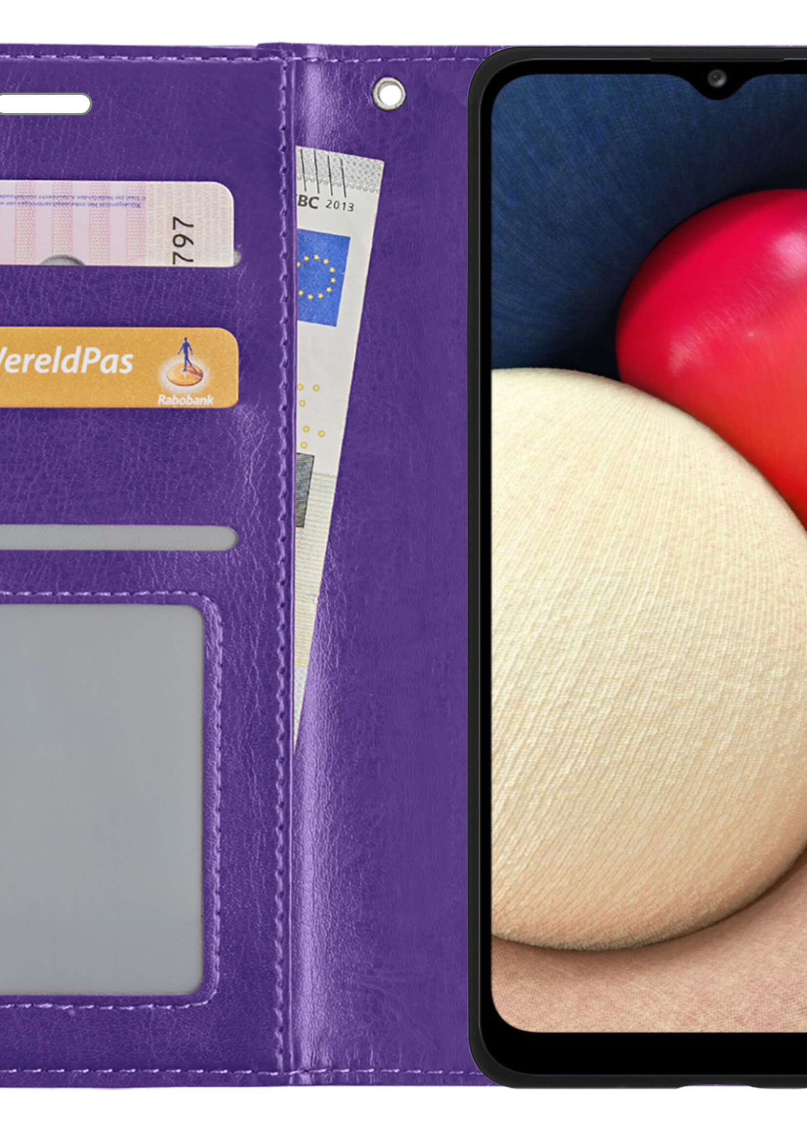 LUQ Hoesje Geschikt voor Samsung A03s Hoesje Book Case Hoes Wallet Cover Met 2x Screenprotector - Hoes Geschikt voor Samsung Galaxy A03s Hoesje Bookcase Hoes - Paars
