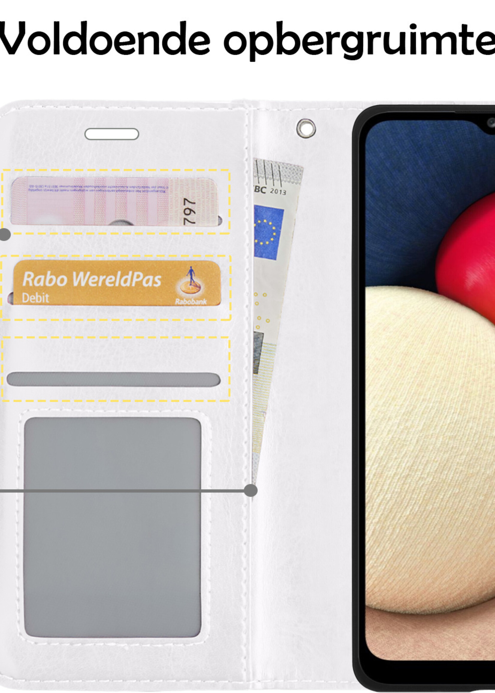 LUQ Hoesje Geschikt voor Samsung A03s Hoesje Book Case Hoes Wallet Cover Met 2x Screenprotector - Hoes Geschikt voor Samsung Galaxy A03s Hoesje Bookcase Hoes - Wit