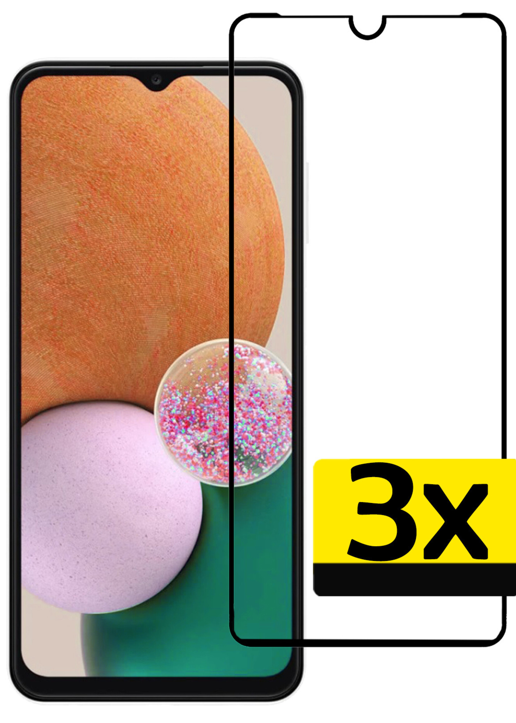 LUQ Screenprotector Geschikt voor Samsung A13 4G Screenprotector Glas Full Cover - Screenprotector Geschikt voor Samsung Galaxy A13 4G Screenprotector Full Cover - 3 Stuks