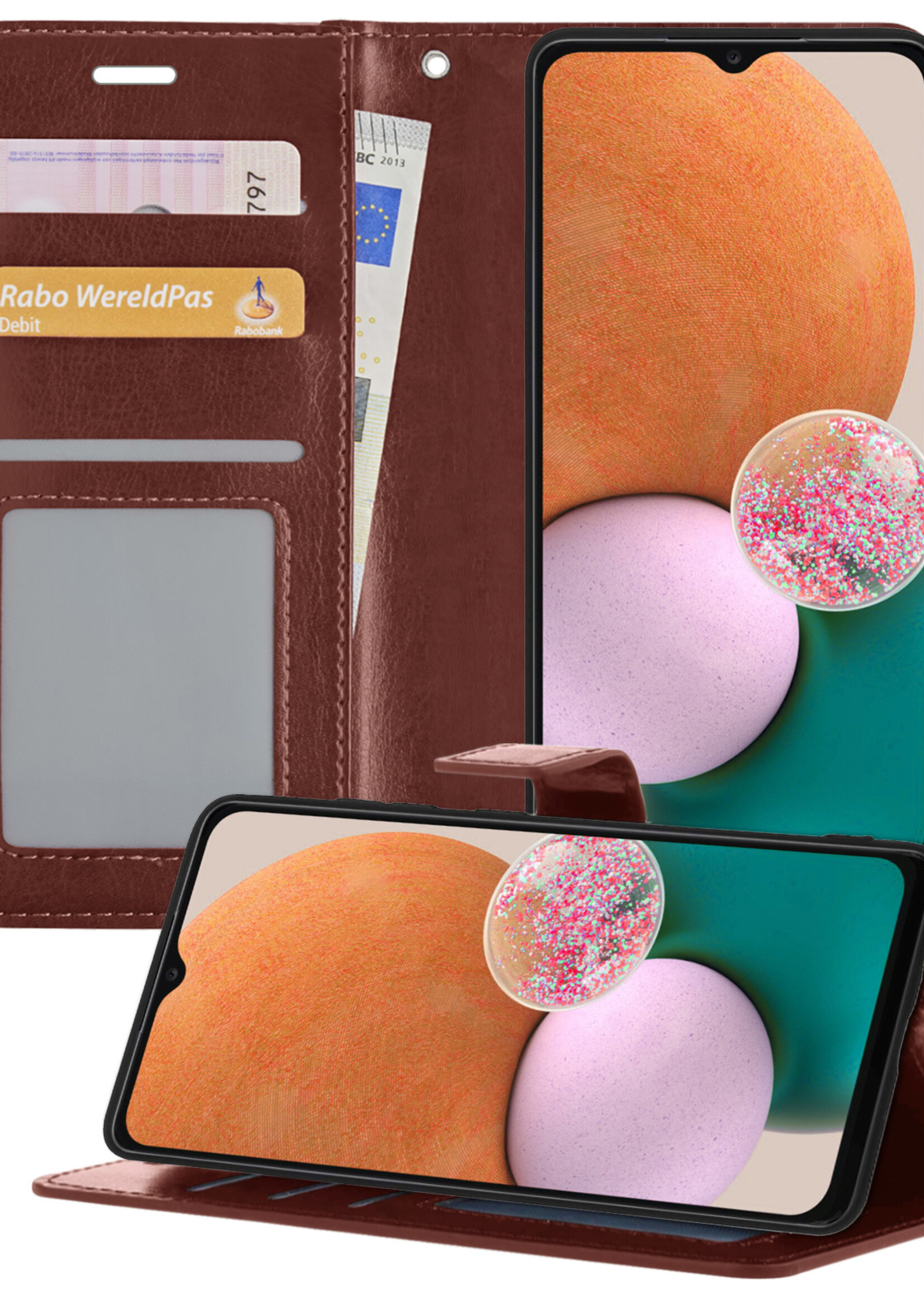 LUQ Hoesje Geschikt voor Samsung A13 4G Hoesje Book Case Hoes Wallet Cover - Hoes Geschikt voor Samsung Galaxy A13 4G Hoesje Bookcase Hoes - Bruin