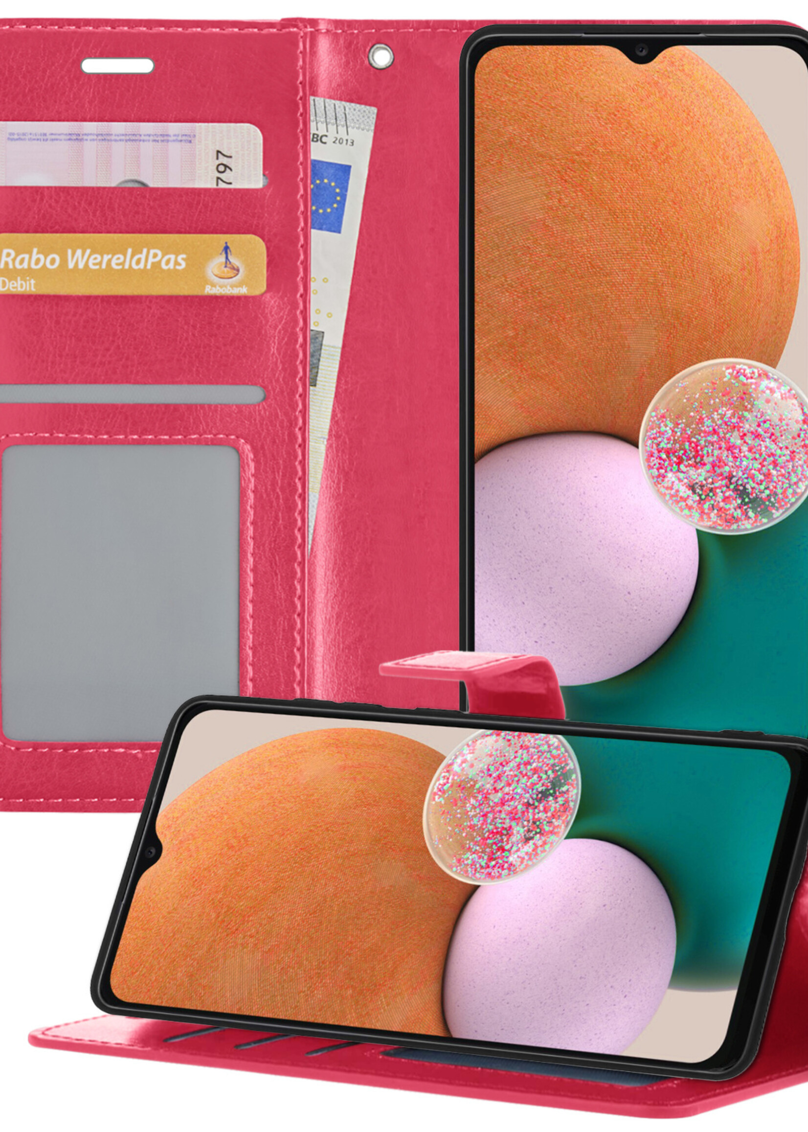 LUQ Hoesje Geschikt voor Samsung A13 4G Hoesje Book Case Hoes Wallet Cover - Hoes Geschikt voor Samsung Galaxy A13 4G Hoesje Bookcase Hoes - Donkerroze