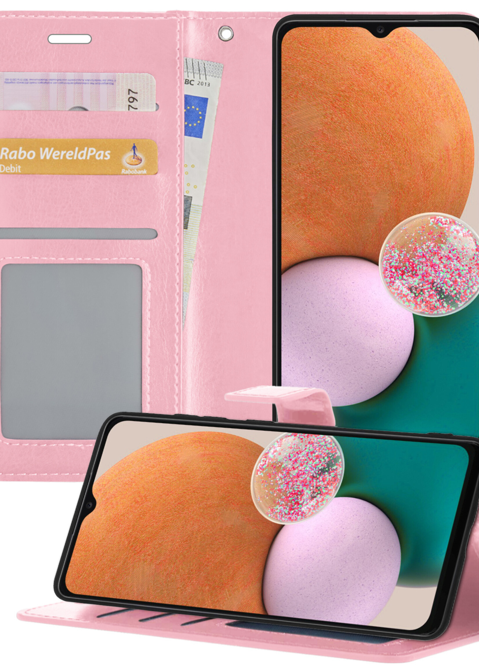 LUQ Hoesje Geschikt voor Samsung A13 4G Hoesje Book Case Hoes Wallet Cover - Hoes Geschikt voor Samsung Galaxy A13 4G Hoesje Bookcase Hoes - Lichtroze