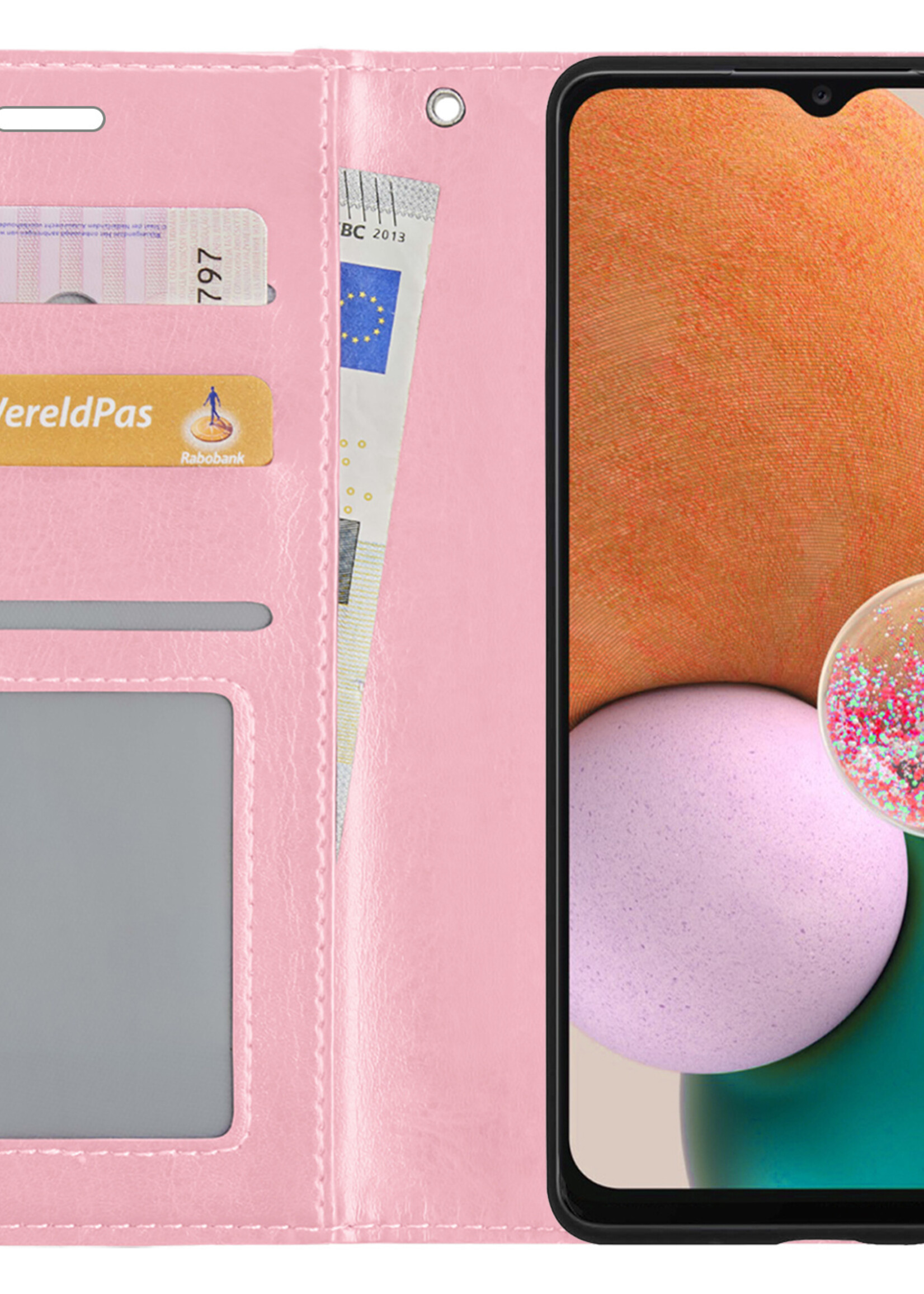 LUQ Hoesje Geschikt voor Samsung A13 4G Hoesje Book Case Hoes Wallet Cover - Hoes Geschikt voor Samsung Galaxy A13 4G Hoesje Bookcase Hoes - Lichtroze