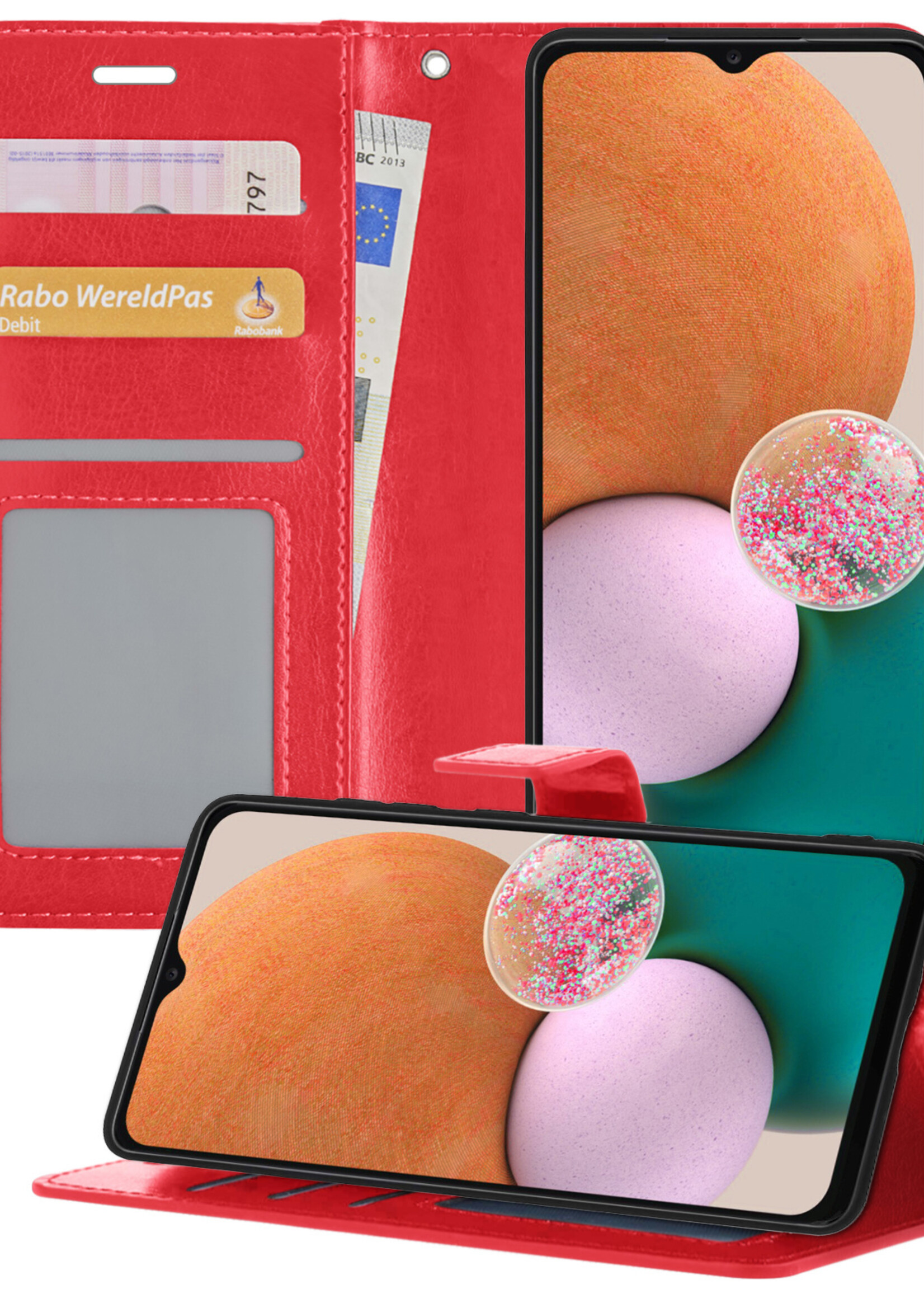 LUQ Hoesje Geschikt voor Samsung A13 4G Hoesje Book Case Hoes Wallet Cover - Hoes Geschikt voor Samsung Galaxy A13 4G Hoesje Bookcase Hoes - Rood