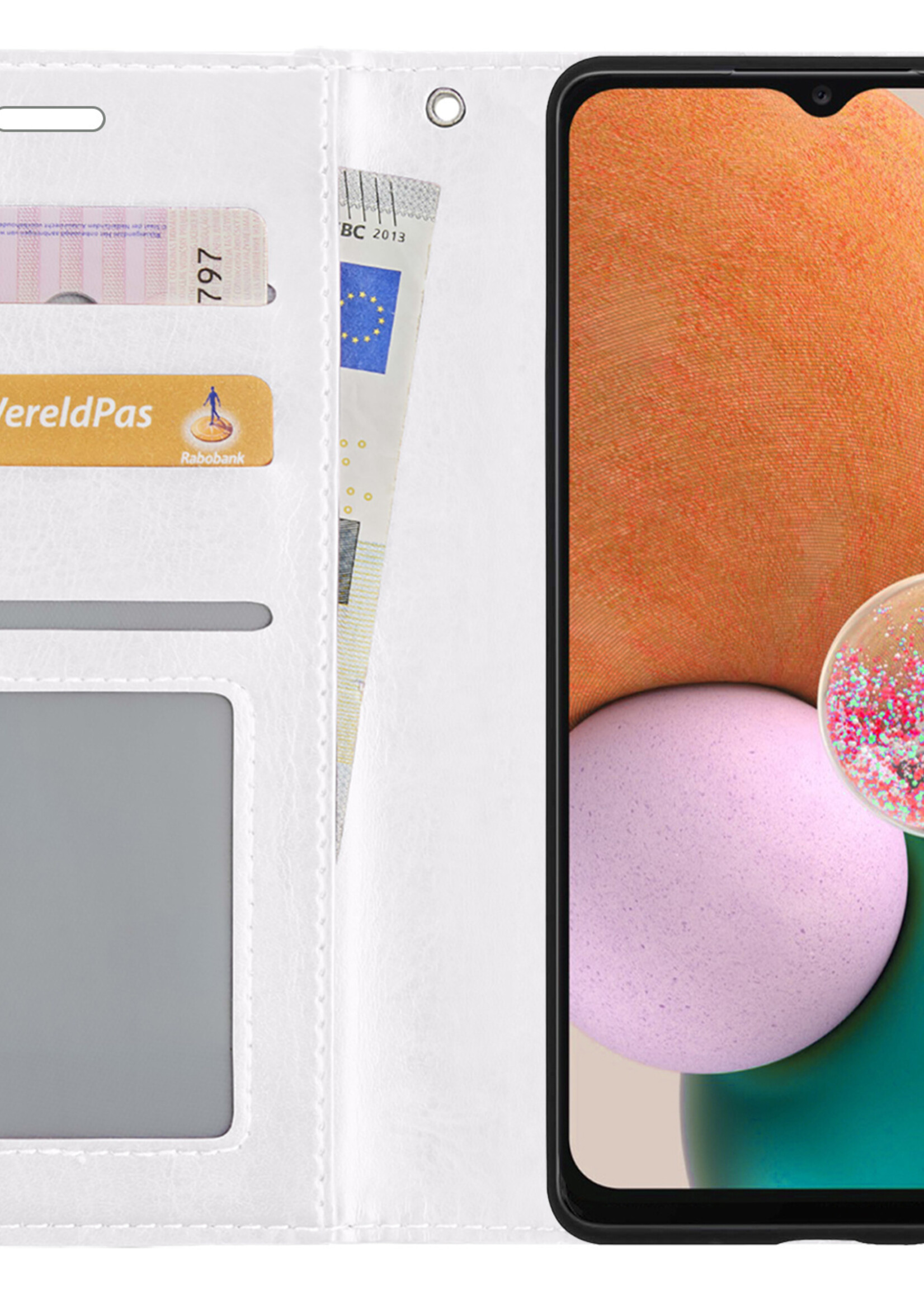 LUQ Hoesje Geschikt voor Samsung A13 4G Hoesje Book Case Hoes Wallet Cover - Hoes Geschikt voor Samsung Galaxy A13 4G Hoesje Bookcase Hoes - Wit