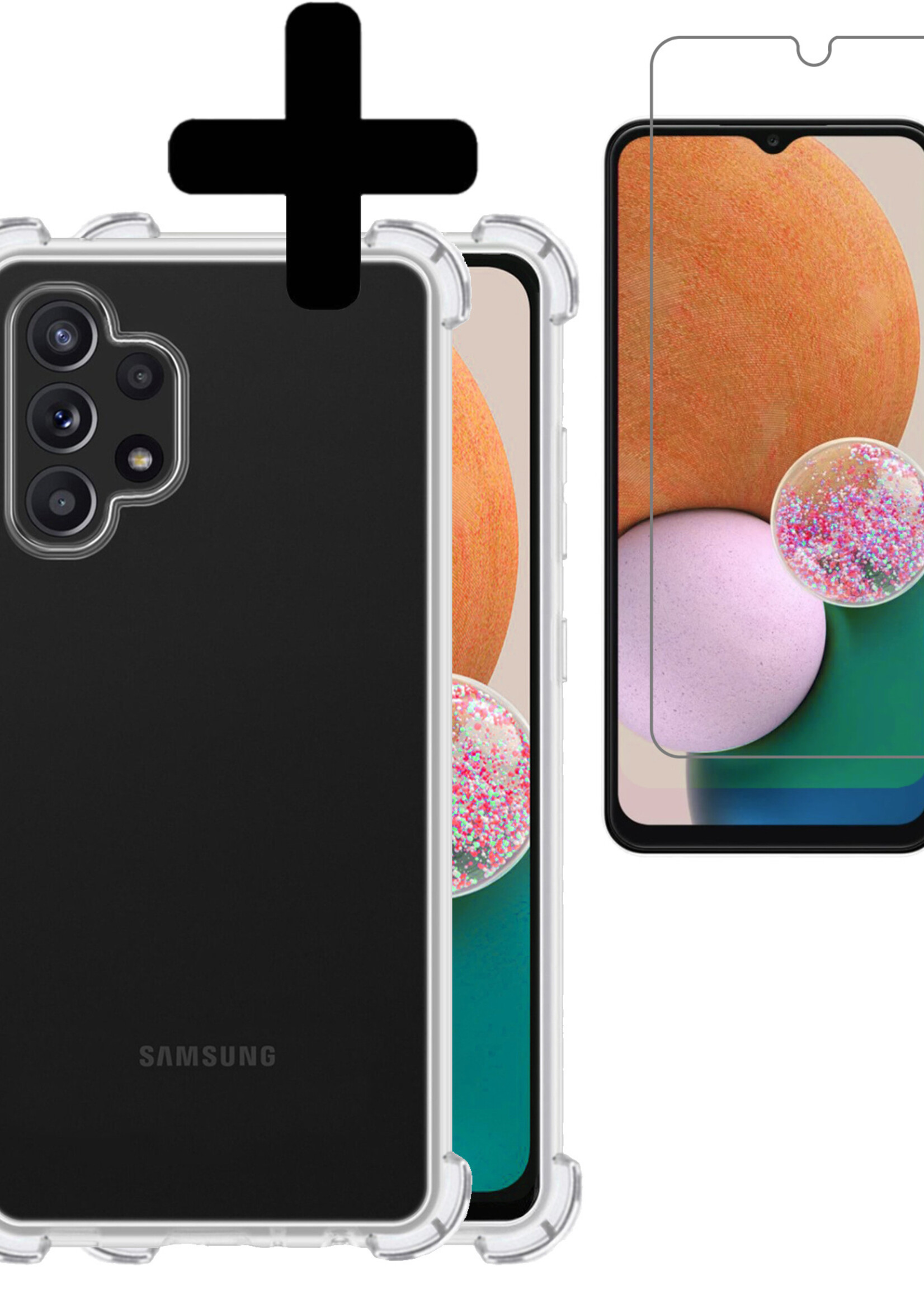 LUQ Hoesje Geschikt voor Samsung A13 4G Hoesje Shockproof Case Siliconen Met Screenprotector - Hoes Geschikt voor Samsung Galaxy A13 4G Hoes Cover Siliconen - Transparant