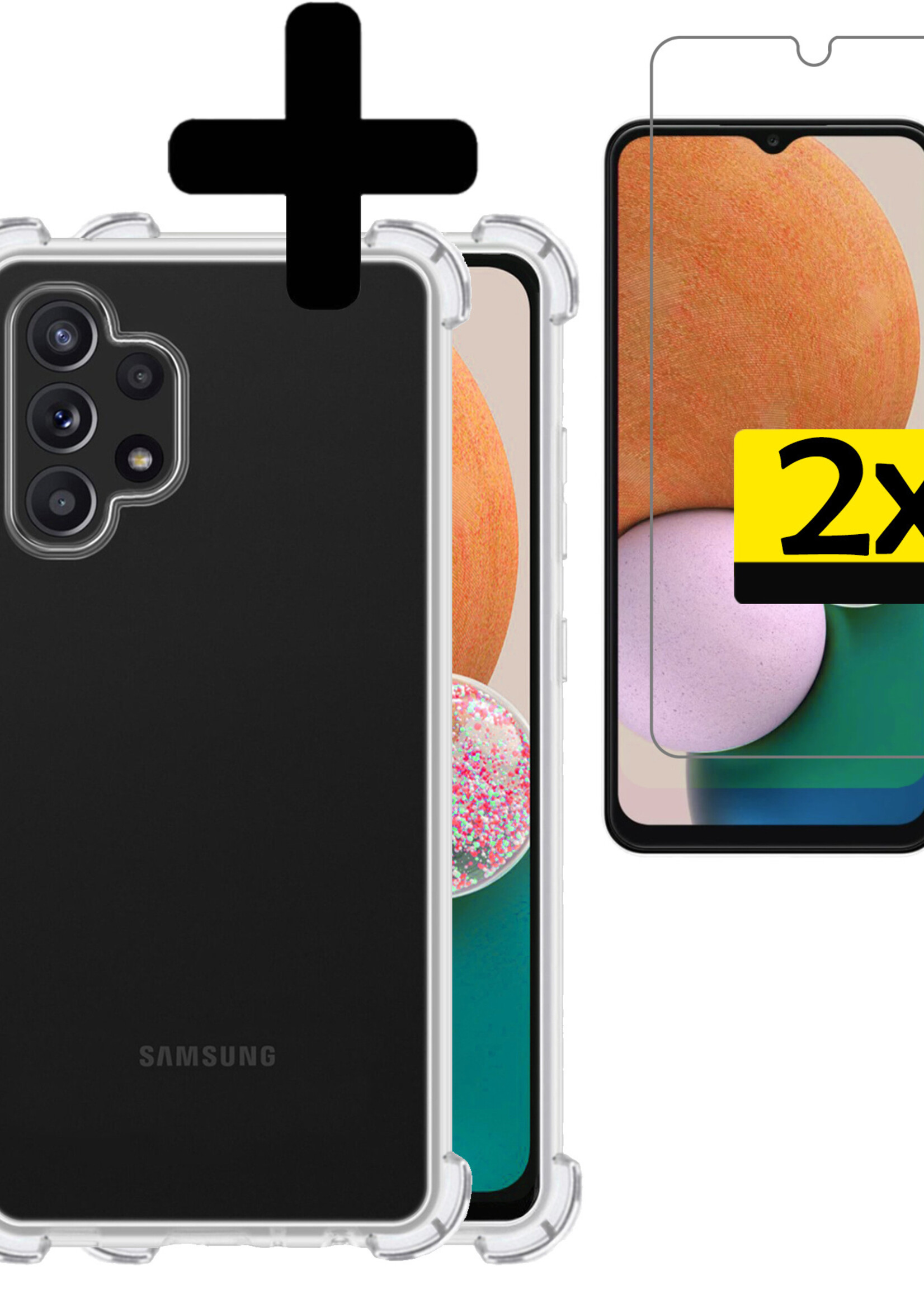 LUQ Hoesje Geschikt voor Samsung A13 4G Hoesje Shockproof Case Siliconen Met 2x Screenprotector - Hoes Geschikt voor Samsung Galaxy A13 4G Hoes Cover Siliconen - Transparant