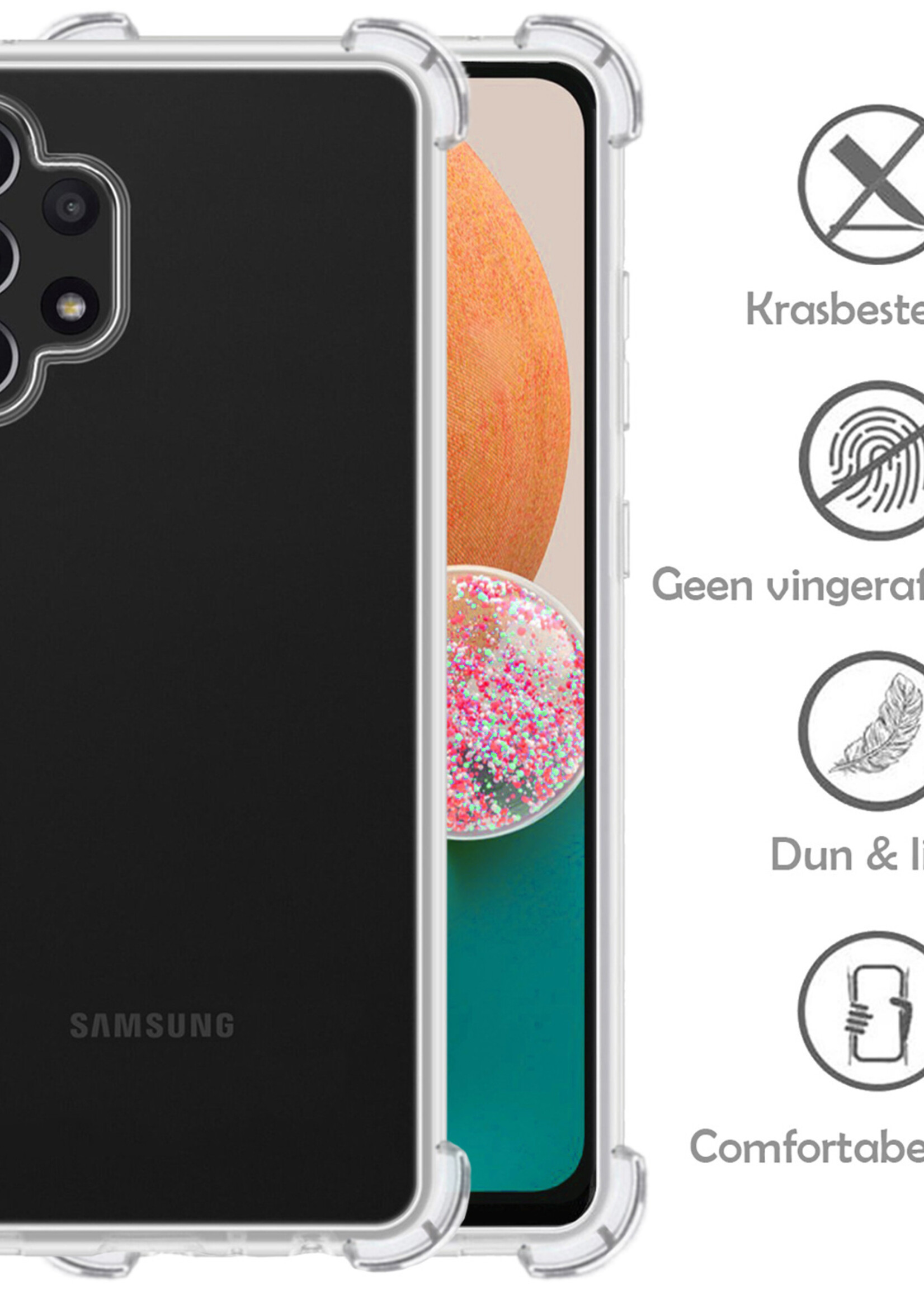 LUQ Hoesje Geschikt voor Samsung A13 4G Hoesje Shockproof Case Siliconen Met 2x Screenprotector - Hoes Geschikt voor Samsung Galaxy A13 4G Hoes Cover Siliconen - Transparant