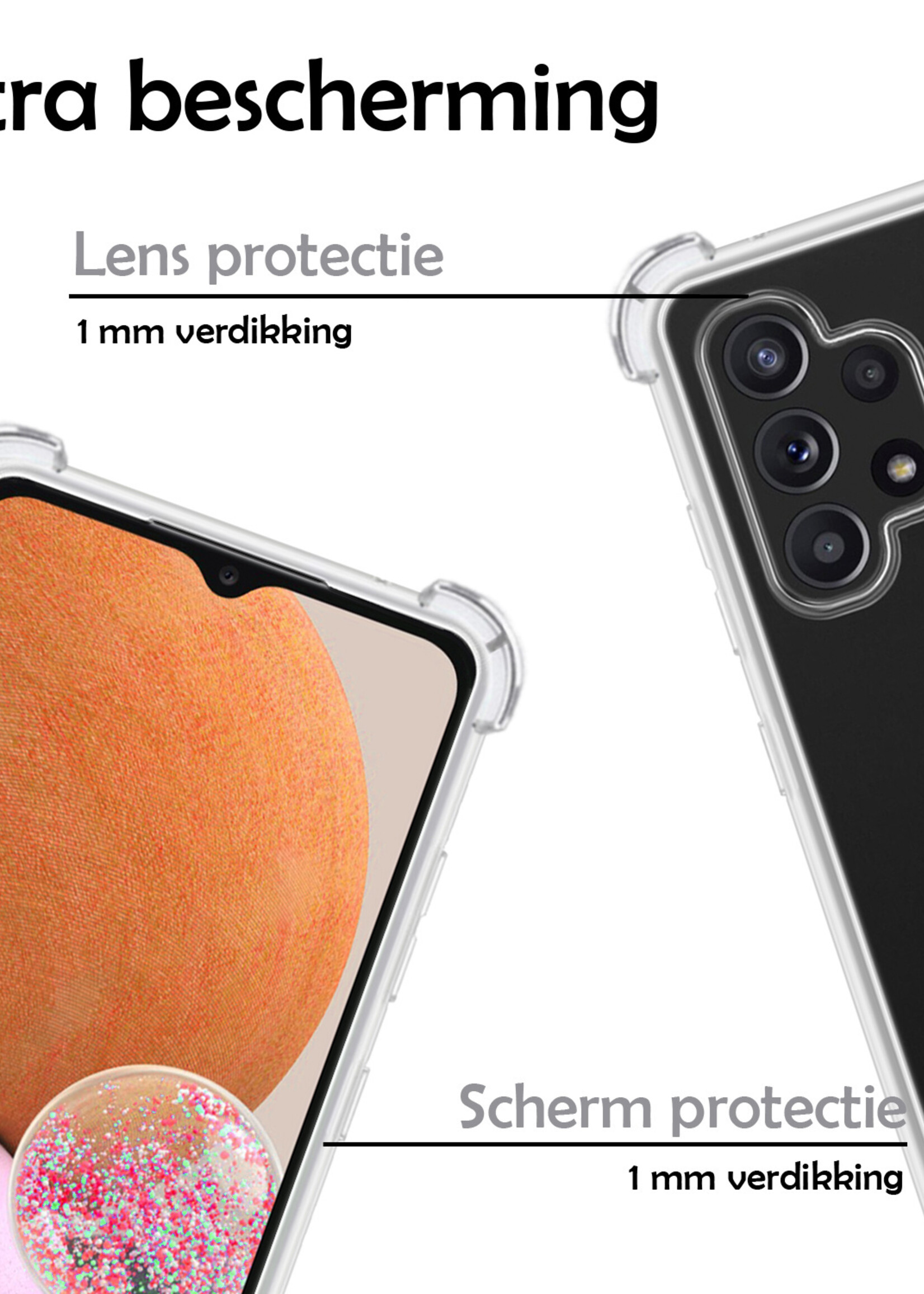 LUQ Hoesje Geschikt voor Samsung A13 4G Hoesje Shockproof Case Siliconen Met 2x Screenprotector - Hoes Geschikt voor Samsung Galaxy A13 4G Hoes Cover Siliconen - Transparant