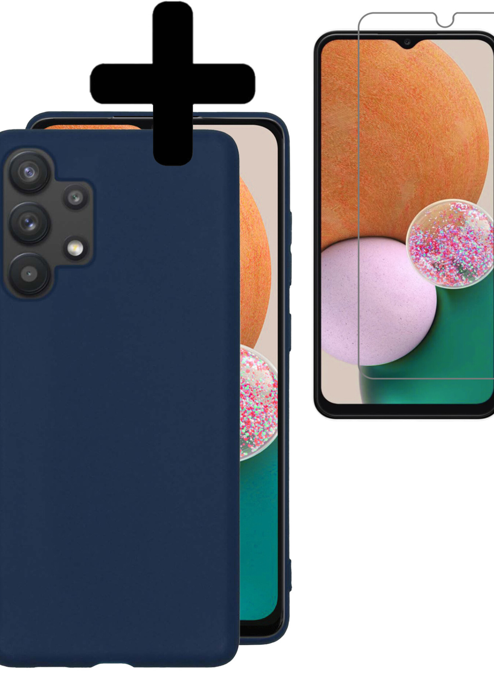 LUQ Hoesje Geschikt voor Samsung A13 4G Hoesje Siliconen Case Met Screenprotector - Hoes Geschikt voor Samsung Galaxy A13 4G Hoes Siliconen - Donkerblauw