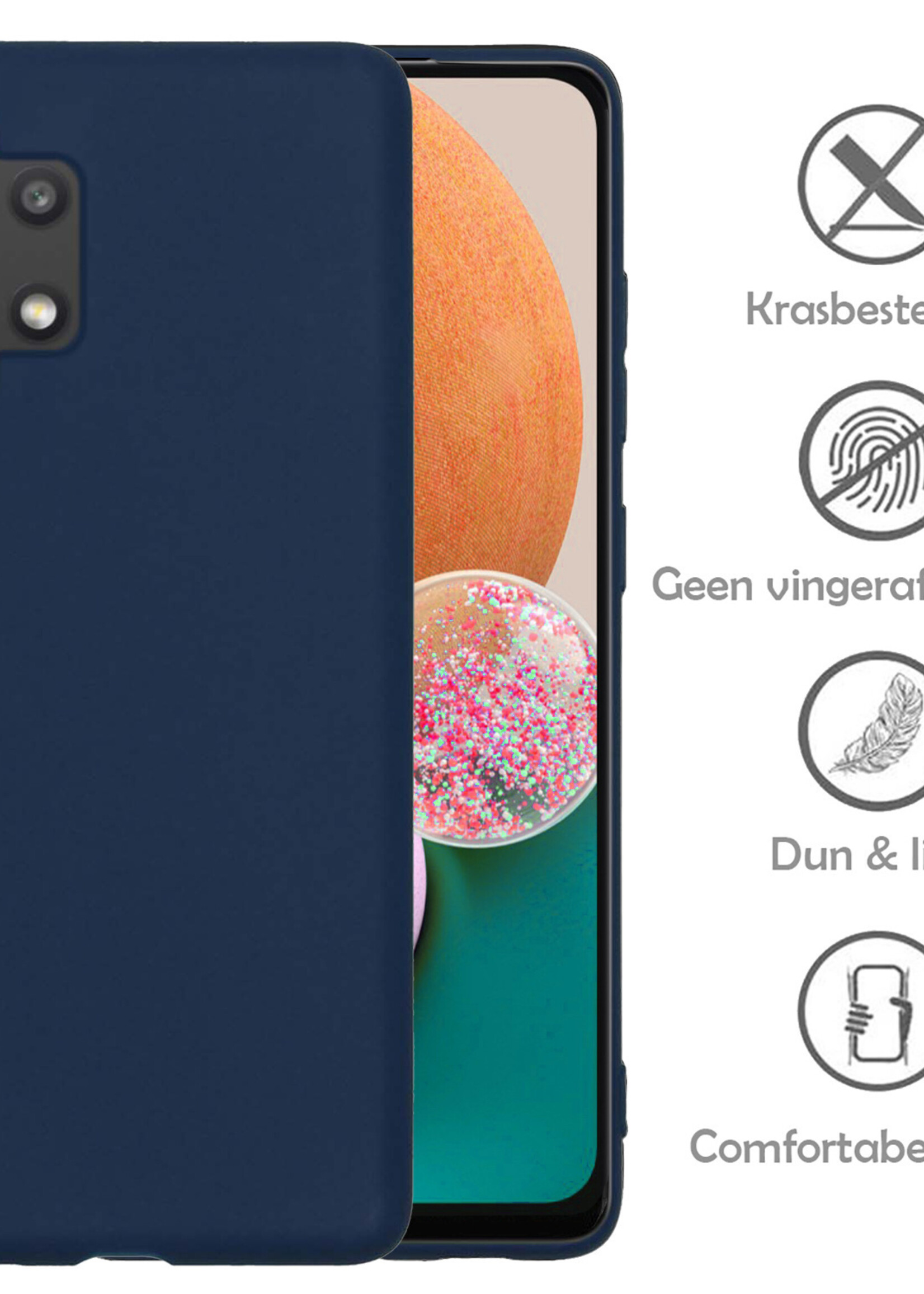 Hoesje Geschikt voor Samsung A13 4G Hoesje Siliconen Case Met Screenprotector - Hoes Geschikt voor Samsung Galaxy A13 4G Hoes Siliconen - Donkerblauw