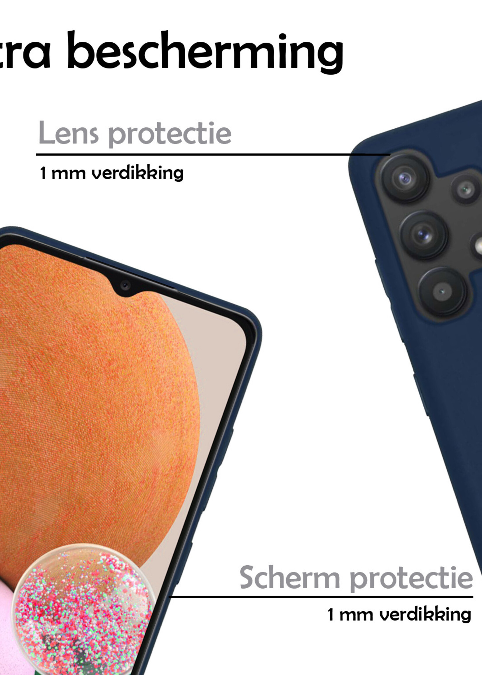 LUQ Hoesje Geschikt voor Samsung A13 4G Hoesje Siliconen Case Met Screenprotector - Hoes Geschikt voor Samsung Galaxy A13 4G Hoes Siliconen - Donkerblauw