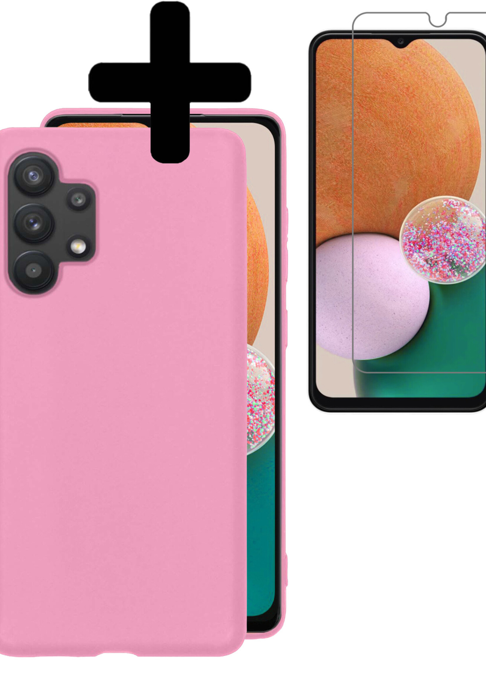LUQ Hoesje Geschikt voor Samsung A13 4G Hoesje Siliconen Case Met Screenprotector - Hoes Geschikt voor Samsung Galaxy A13 4G Hoes Siliconen - Lichtroze