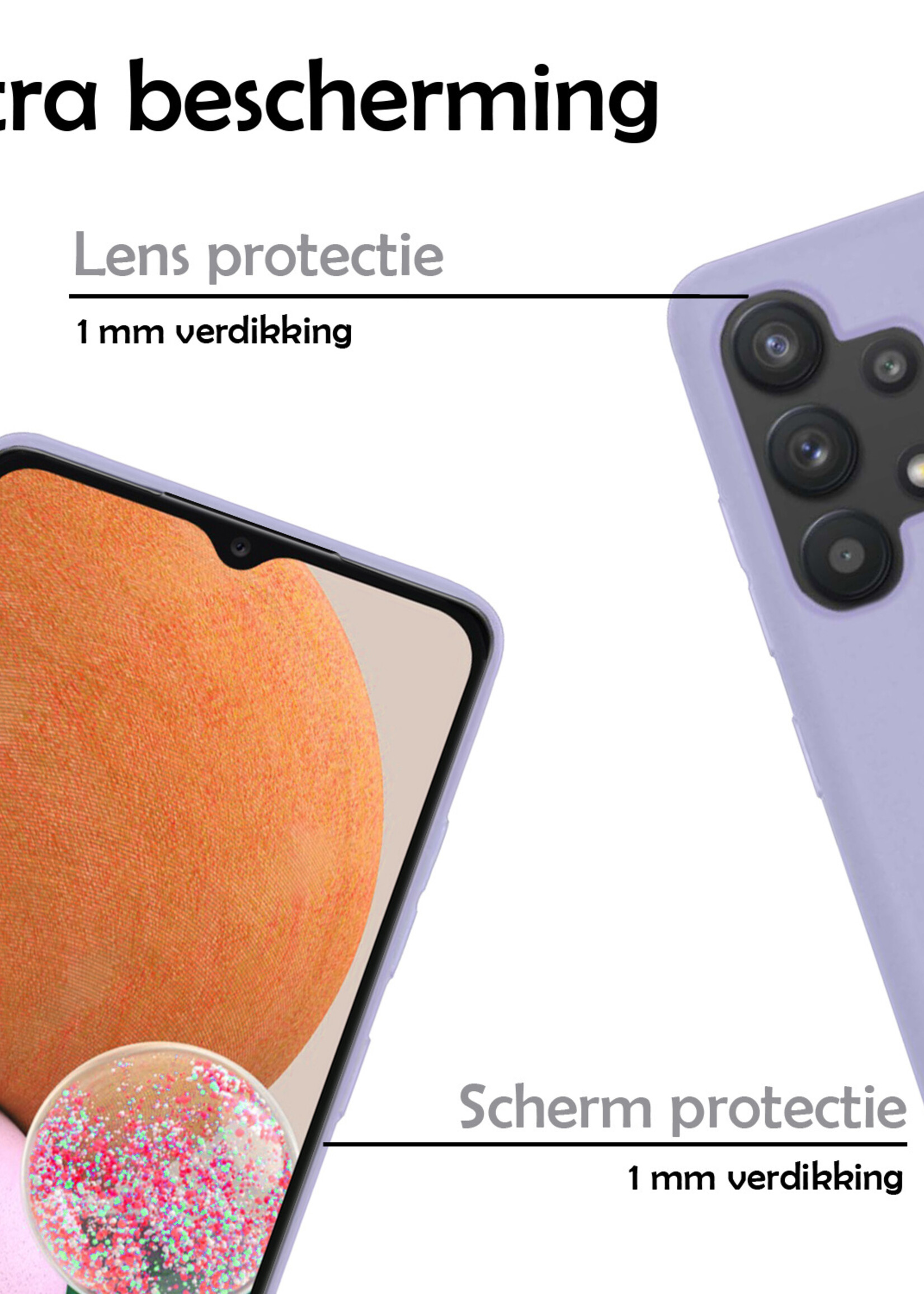 LUQ Hoesje Geschikt voor Samsung A13 4G Hoesje Siliconen Case Met Screenprotector - Hoes Geschikt voor Samsung Galaxy A13 4G Hoes Siliconen - Lila