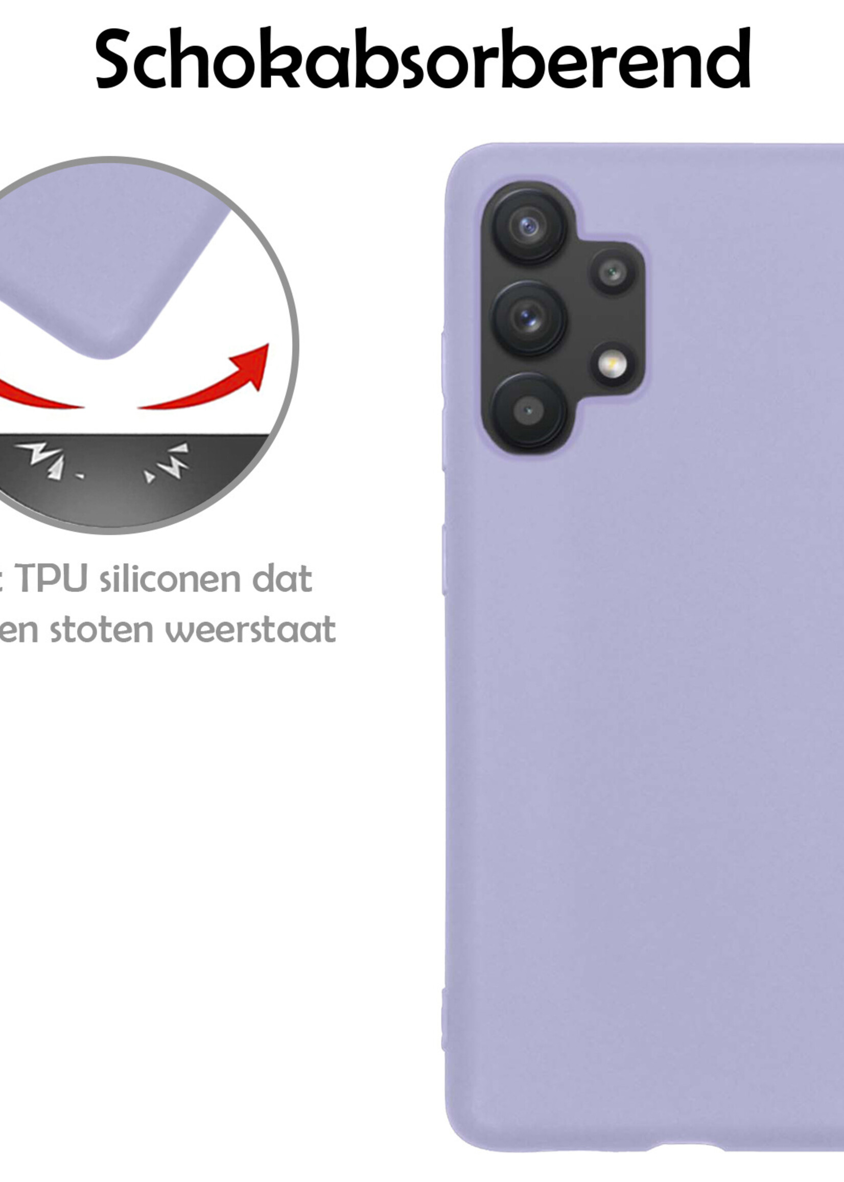 LUQ Hoesje Geschikt voor Samsung A13 4G Hoesje Siliconen Case Met Screenprotector - Hoes Geschikt voor Samsung Galaxy A13 4G Hoes Siliconen - Lila