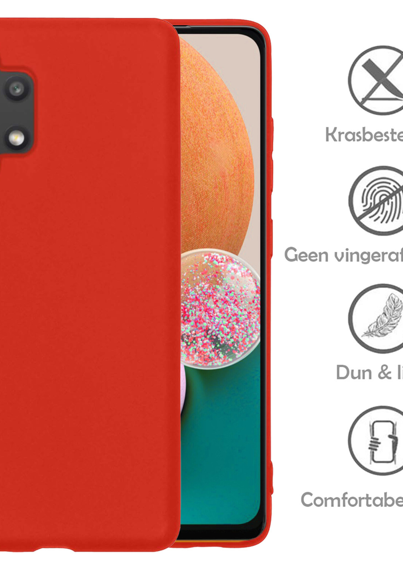 LUQ Hoesje Geschikt voor Samsung A13 4G Hoesje Siliconen Case Met Screenprotector - Hoes Geschikt voor Samsung Galaxy A13 4G Hoes Siliconen - Rood