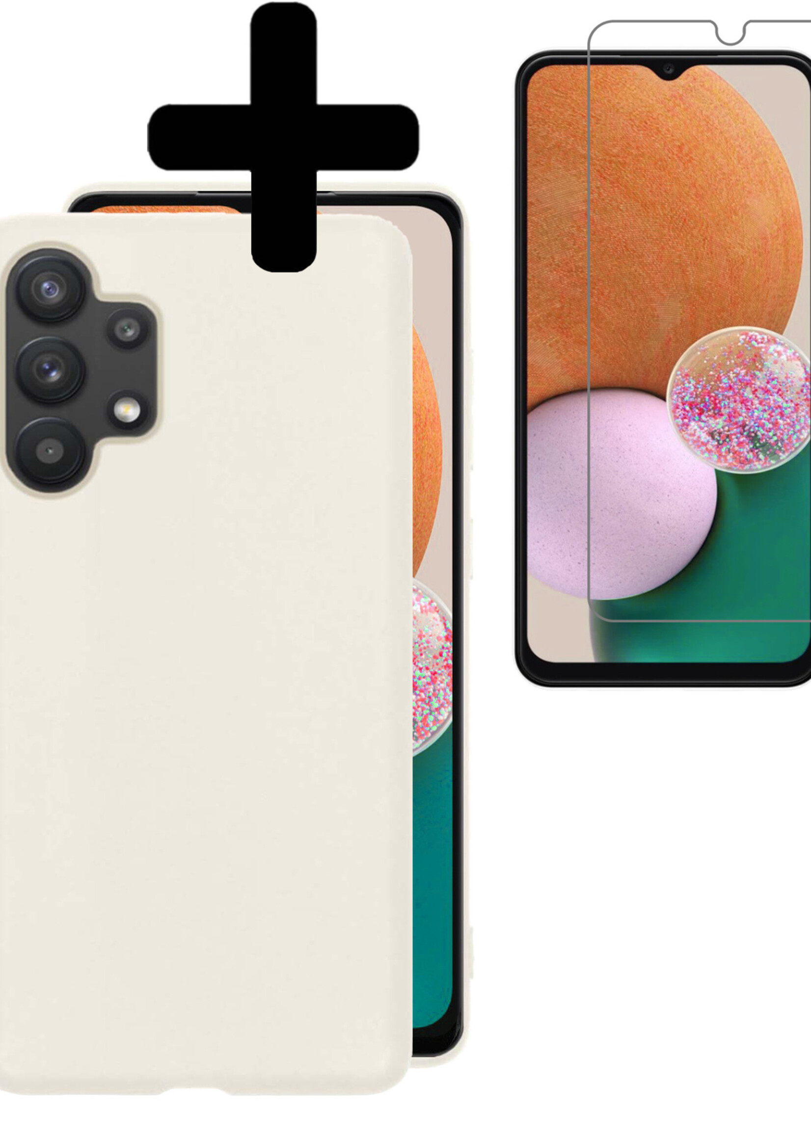 LUQ Hoesje Geschikt voor Samsung A13 4G Hoesje Siliconen Case Met Screenprotector - Hoes Geschikt voor Samsung Galaxy A13 4G Hoes Siliconen - Wit