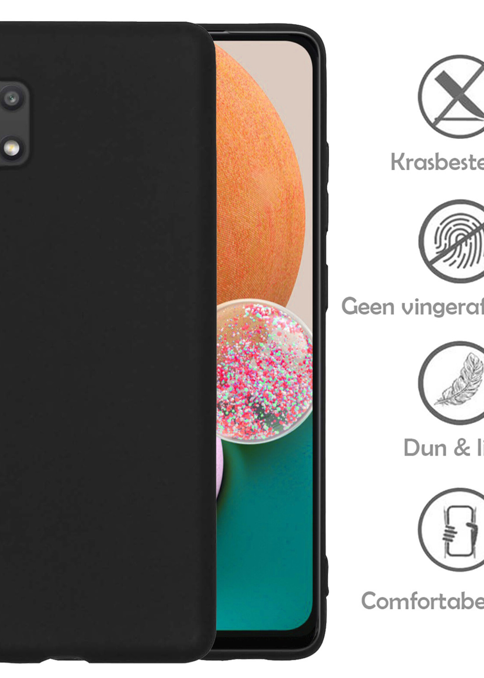 Hoesje Geschikt voor Samsung A13 4G Hoesje Siliconen Case Met Screenprotector - Hoes Geschikt voor Samsung Galaxy A13 4G Hoes Siliconen - Zwart