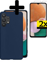 LUQ LUQ Samsung Galaxy A13 4G Hoesje Siliconen Met 2x Screenprotector - Donkerblauw