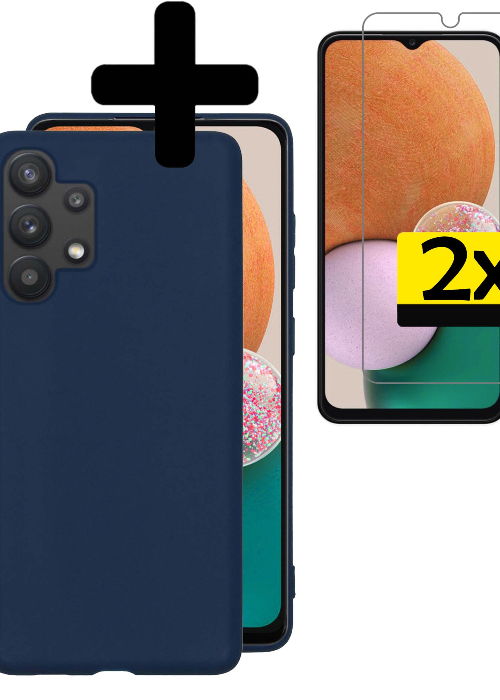 LUQ Hoesje Geschikt voor Samsung A13 4G Hoesje Siliconen Case Met 2x Screenprotector - Hoes Geschikt voor Samsung Galaxy A13 4G Hoes Siliconen - Donkerblauw