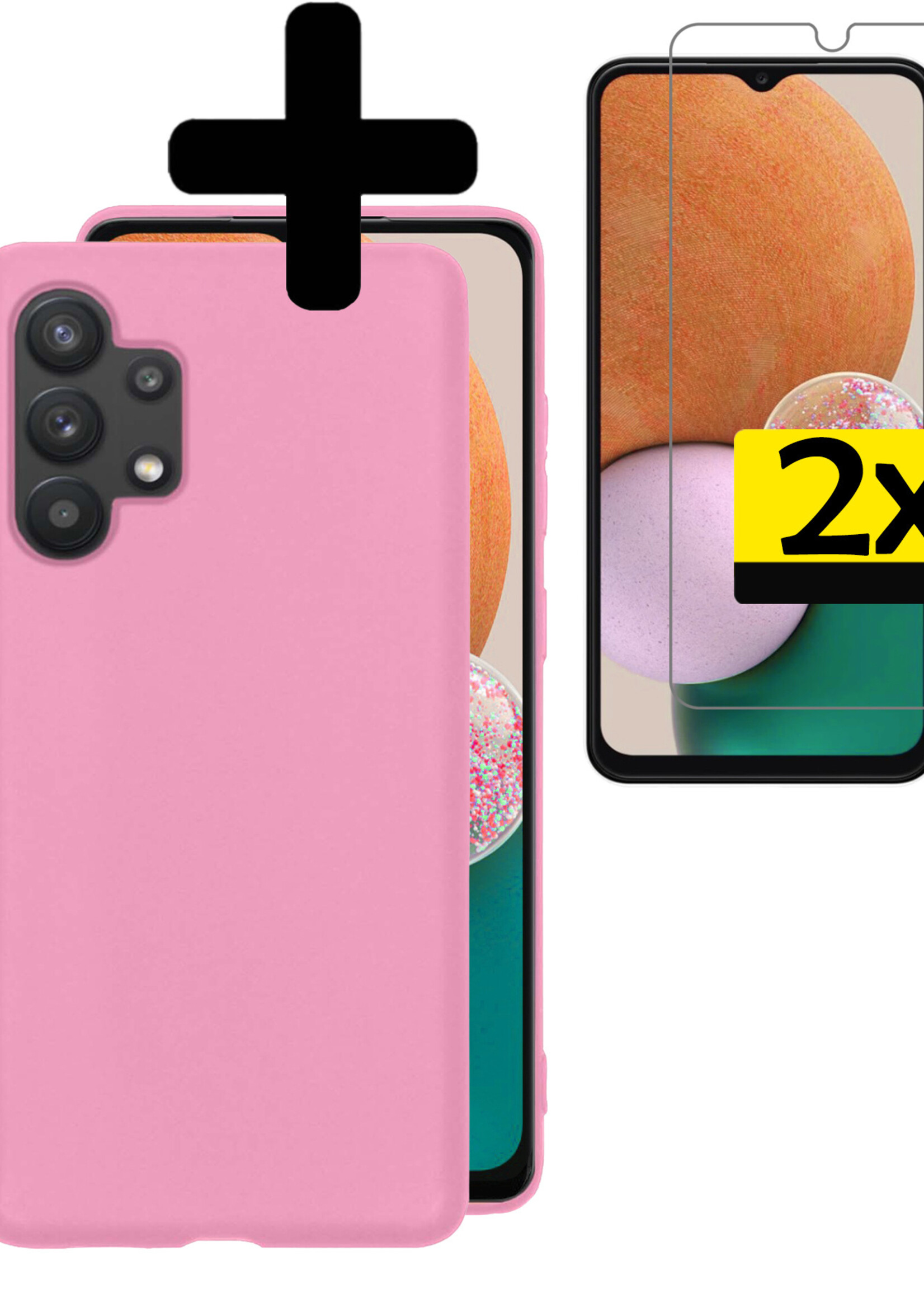 LUQ Hoesje Geschikt voor Samsung A13 4G Hoesje Siliconen Case Met 2x Screenprotector - Hoes Geschikt voor Samsung Galaxy A13 4G Hoes Siliconen - Lichtroze