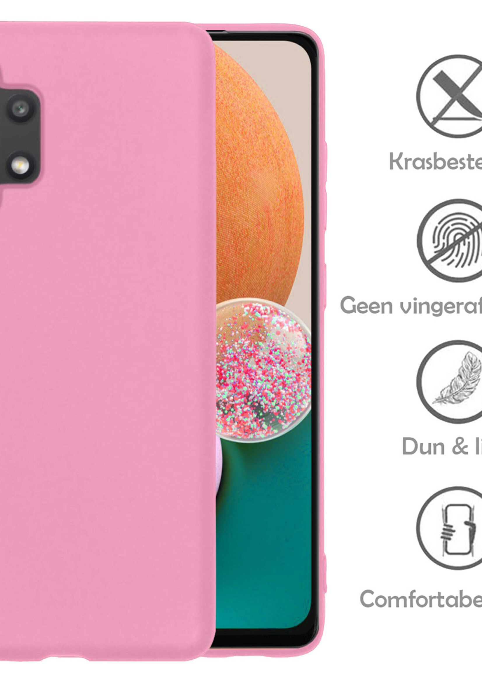 LUQ Hoesje Geschikt voor Samsung A13 4G Hoesje Siliconen Case Met 2x Screenprotector - Hoes Geschikt voor Samsung Galaxy A13 4G Hoes Siliconen - Lichtroze