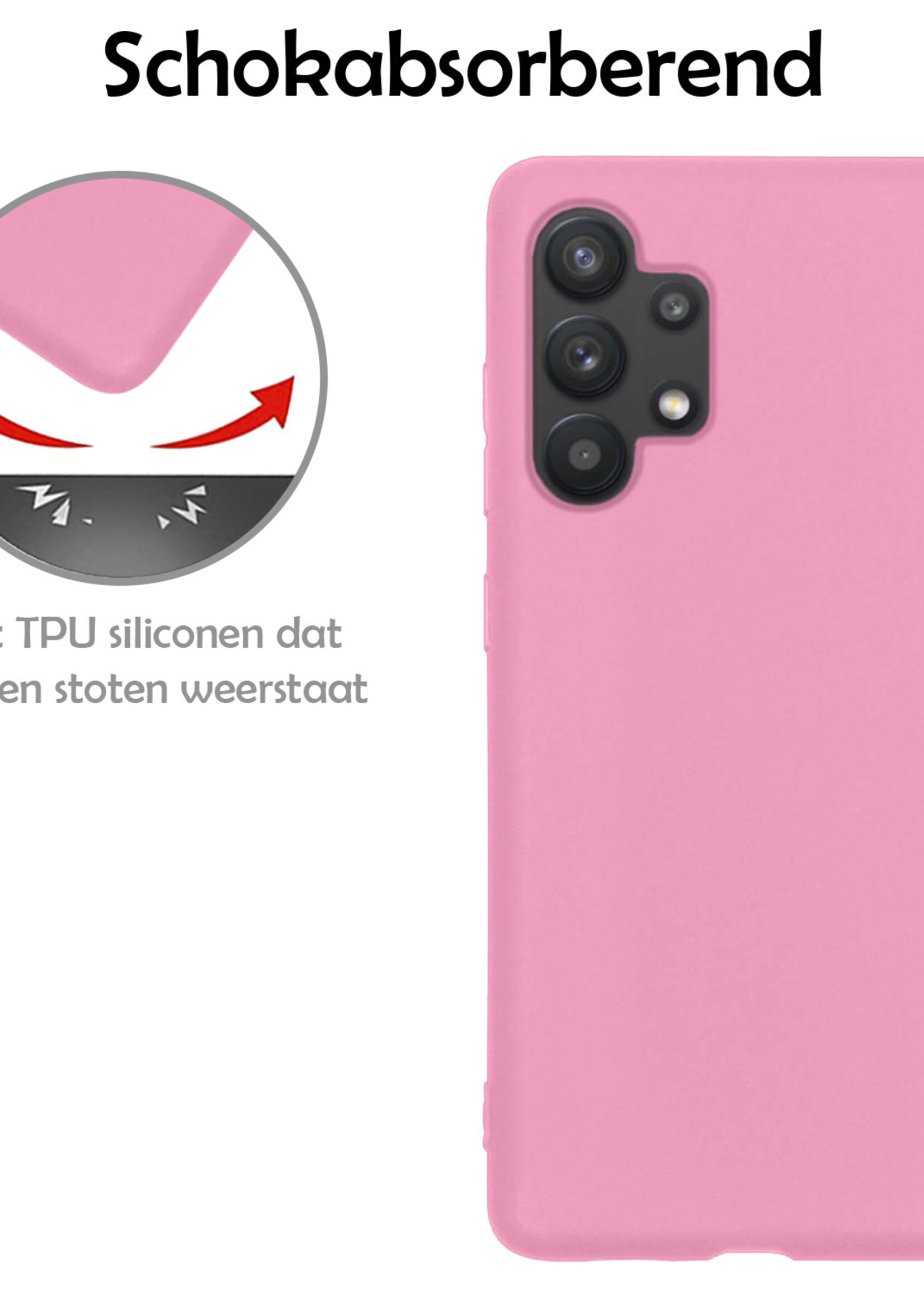 LUQ Hoesje Geschikt voor Samsung A13 4G Hoesje Siliconen Case Met 2x Screenprotector - Hoes Geschikt voor Samsung Galaxy A13 4G Hoes Siliconen - Lichtroze