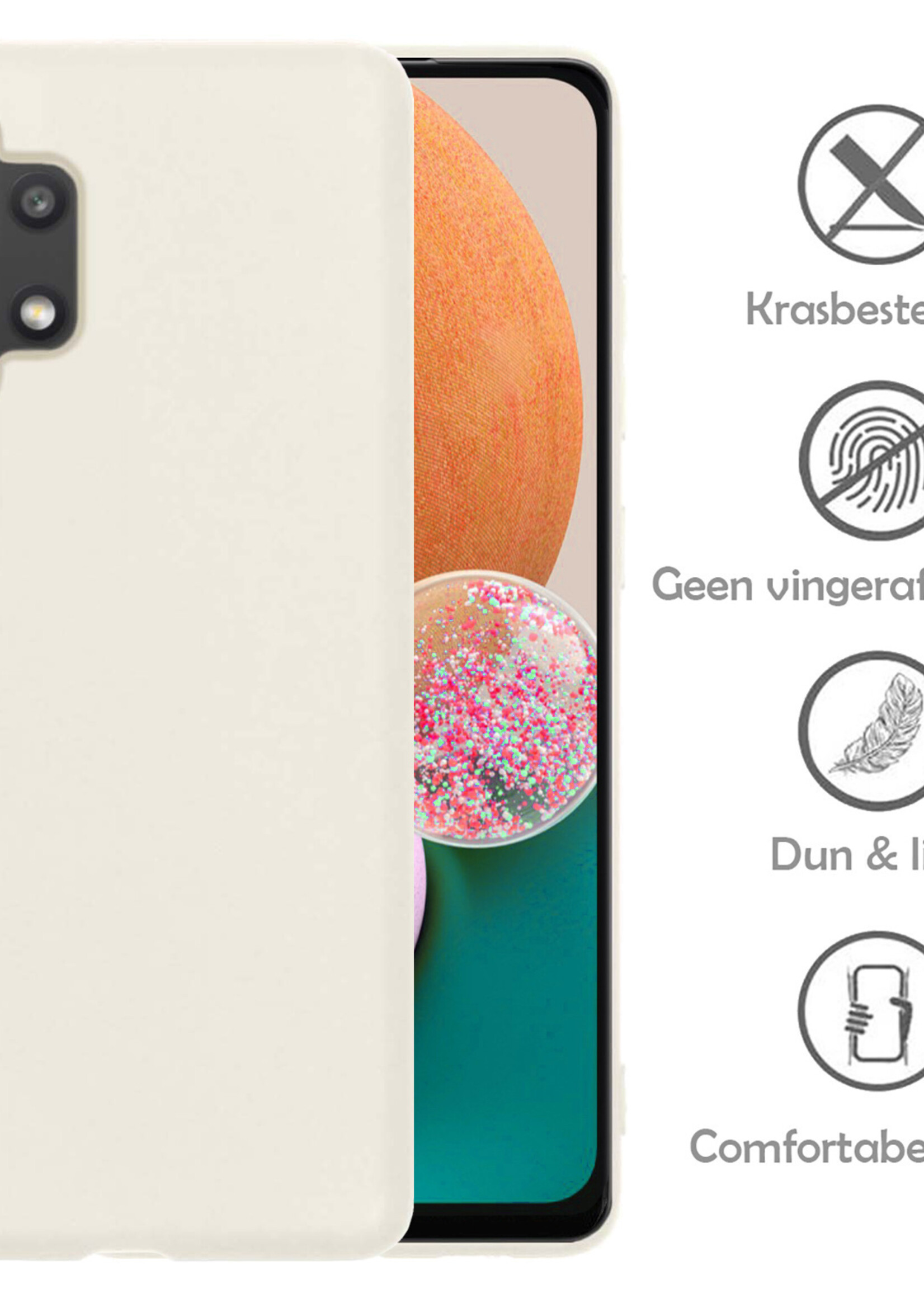 LUQ Hoesje Geschikt voor Samsung A13 4G Hoesje Siliconen Case Met 2x Screenprotector - Hoes Geschikt voor Samsung Galaxy A13 4G Hoes Siliconen - Wit