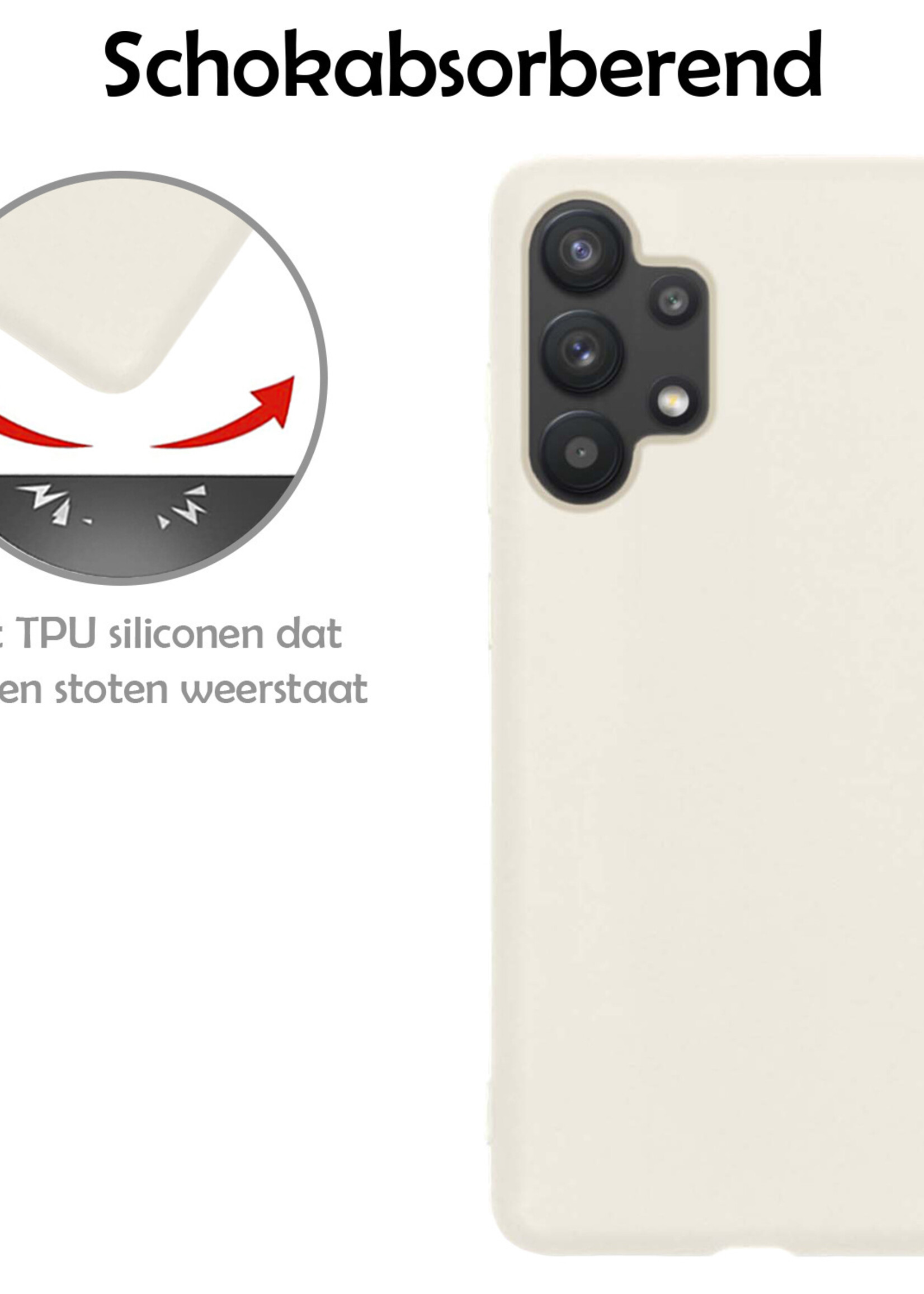 LUQ Hoesje Geschikt voor Samsung A13 4G Hoesje Siliconen Case Met 2x Screenprotector - Hoes Geschikt voor Samsung Galaxy A13 4G Hoes Siliconen - Wit