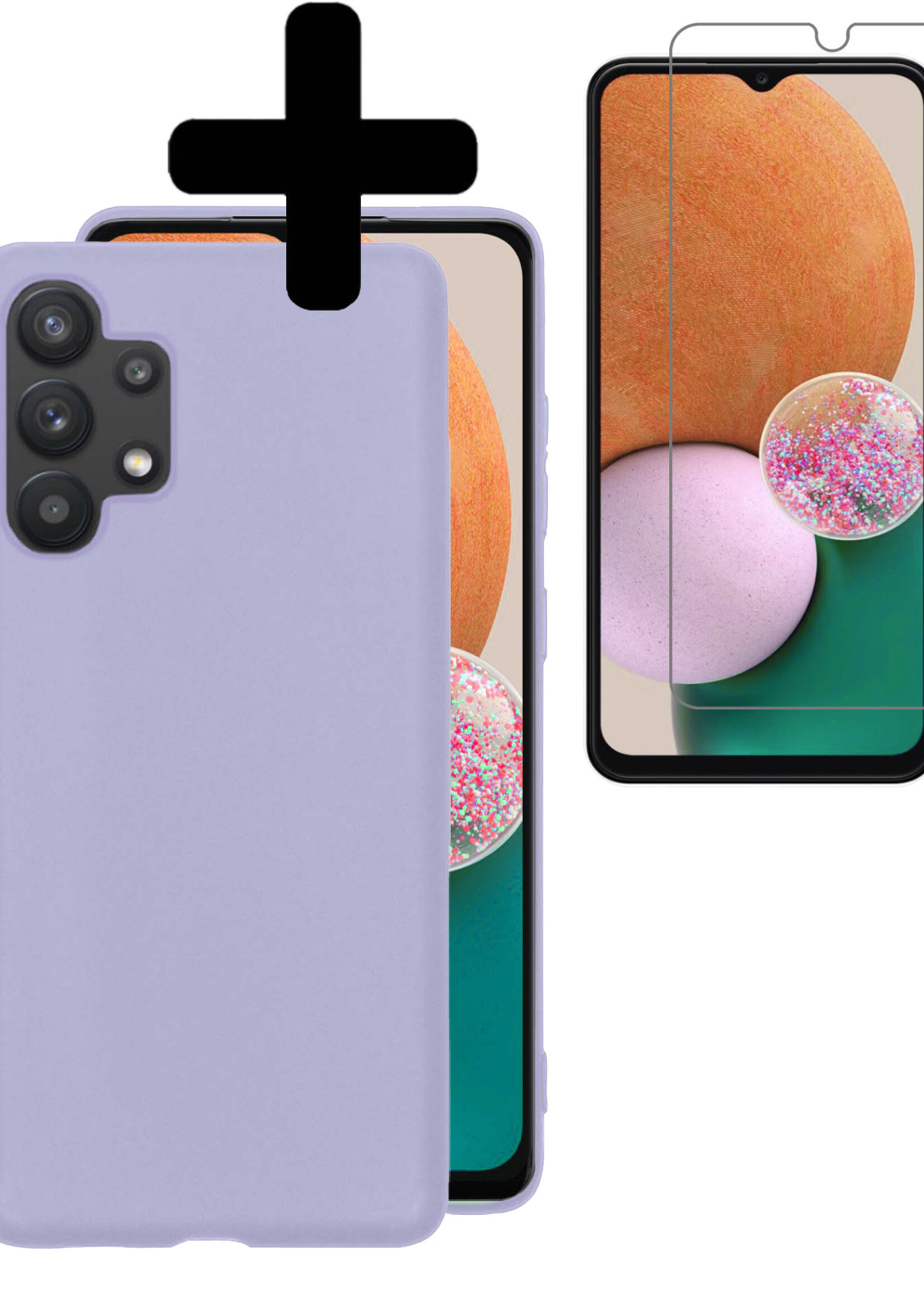 LUQ Hoesje Geschikt voor Samsung A13 4G Hoesje Siliconen Case Met Screenprotector - Hoes Geschikt voor Samsung Galaxy A13 4G Hoes Siliconen - Lila