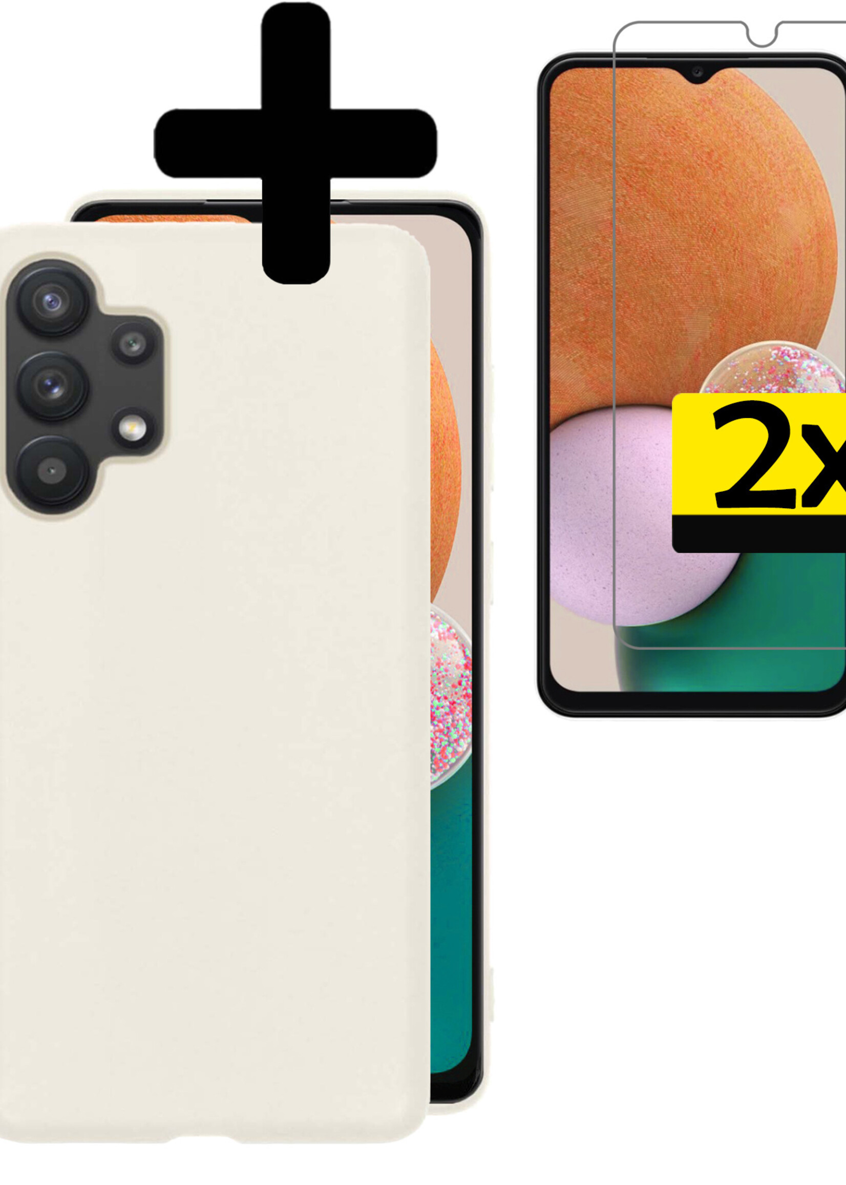 LUQ Hoesje Geschikt voor Samsung A13 4G Hoesje Siliconen Case Met 2x Screenprotector - Hoes Geschikt voor Samsung Galaxy A13 4G Hoes Siliconen - Wit