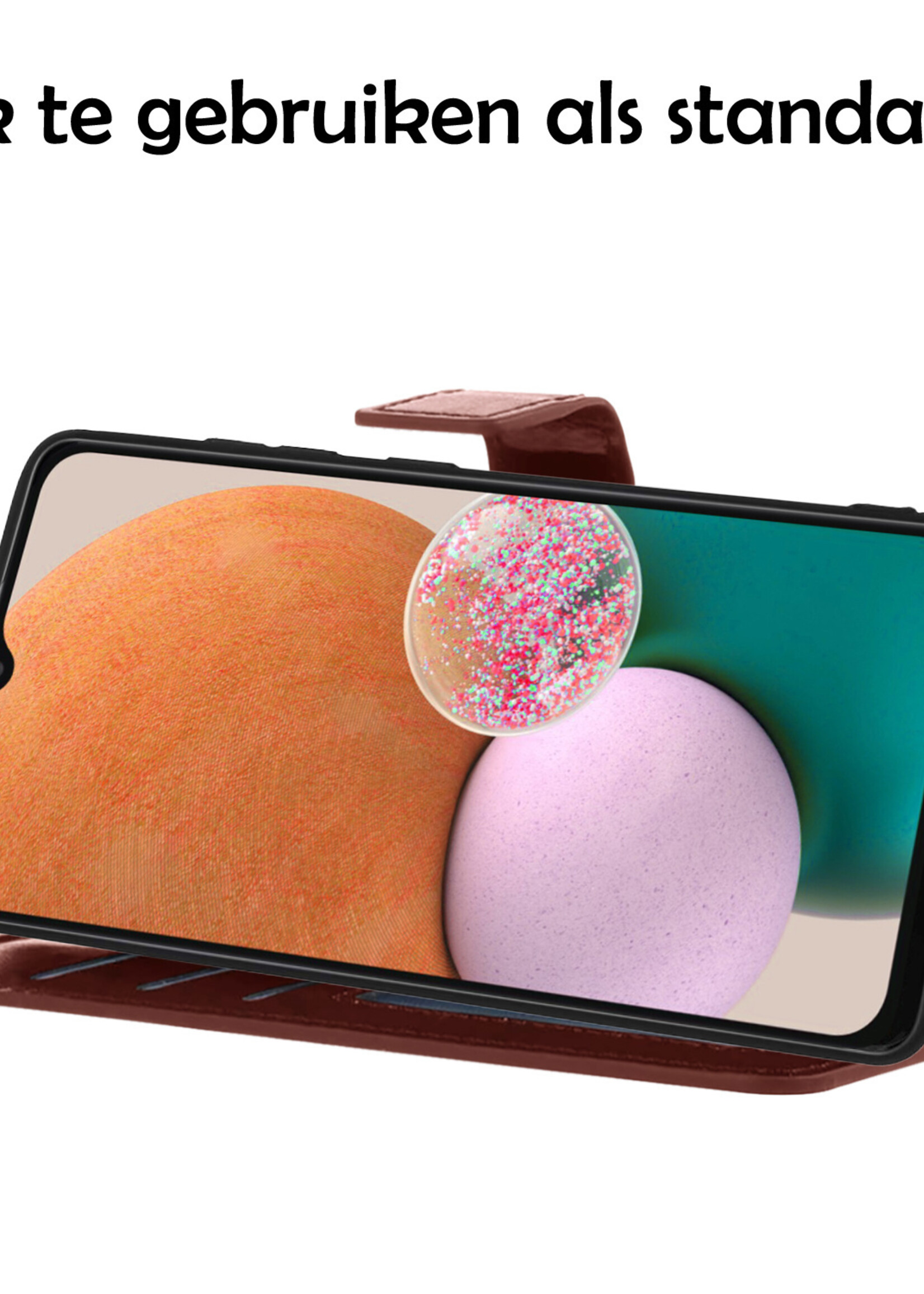 LUQ Hoesje Geschikt voor Samsung A13 4G Hoesje Book Case Hoes Wallet Cover Met Screenprotector - Hoes Geschikt voor Samsung Galaxy A13 4G Hoesje Bookcase Hoes - Bruin