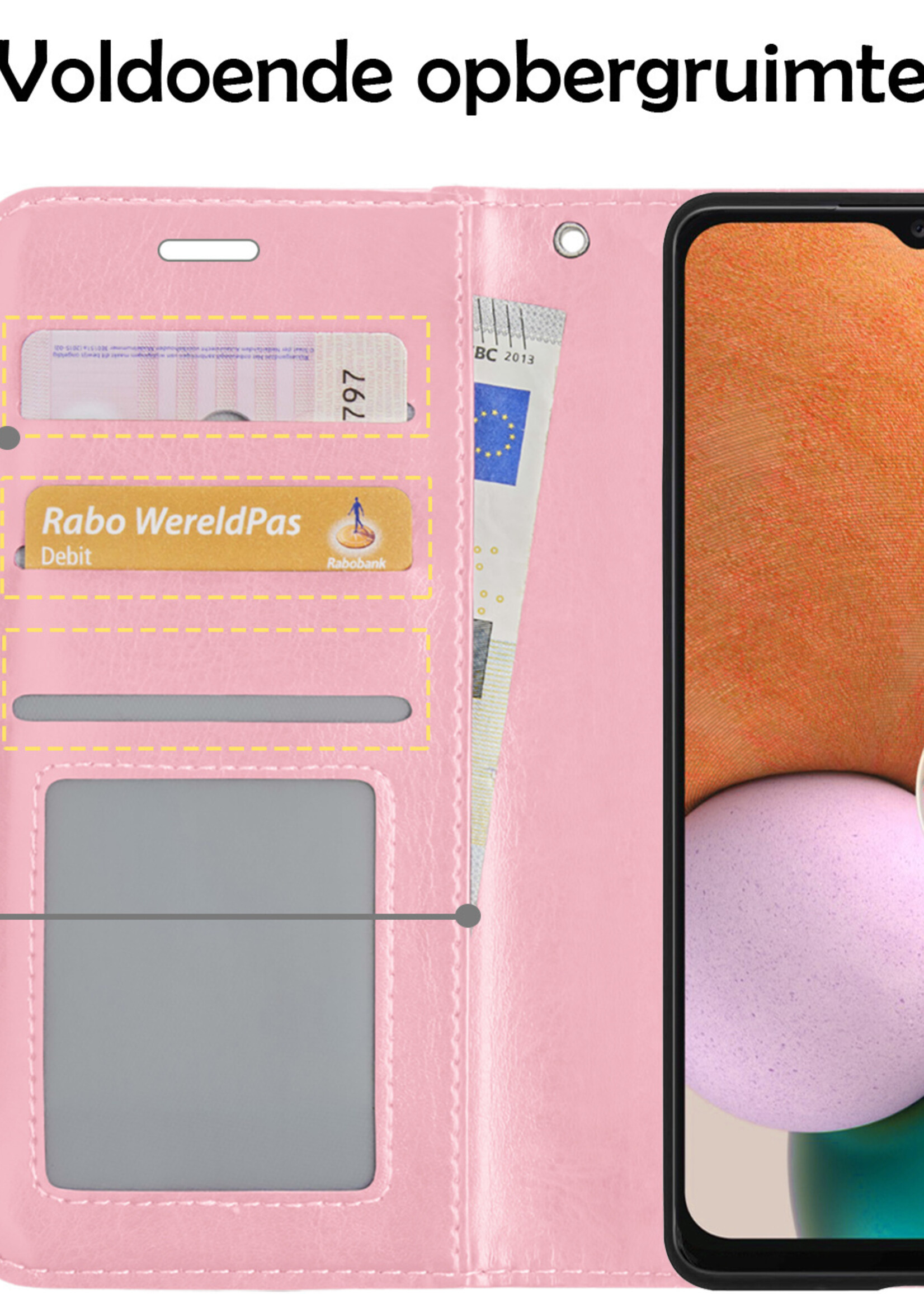 LUQ Hoesje Geschikt voor Samsung A13 4G Hoesje Book Case Hoes Wallet Cover Met Screenprotector - Hoes Geschikt voor Samsung Galaxy A13 4G Hoesje Bookcase Hoes - Lichtroze