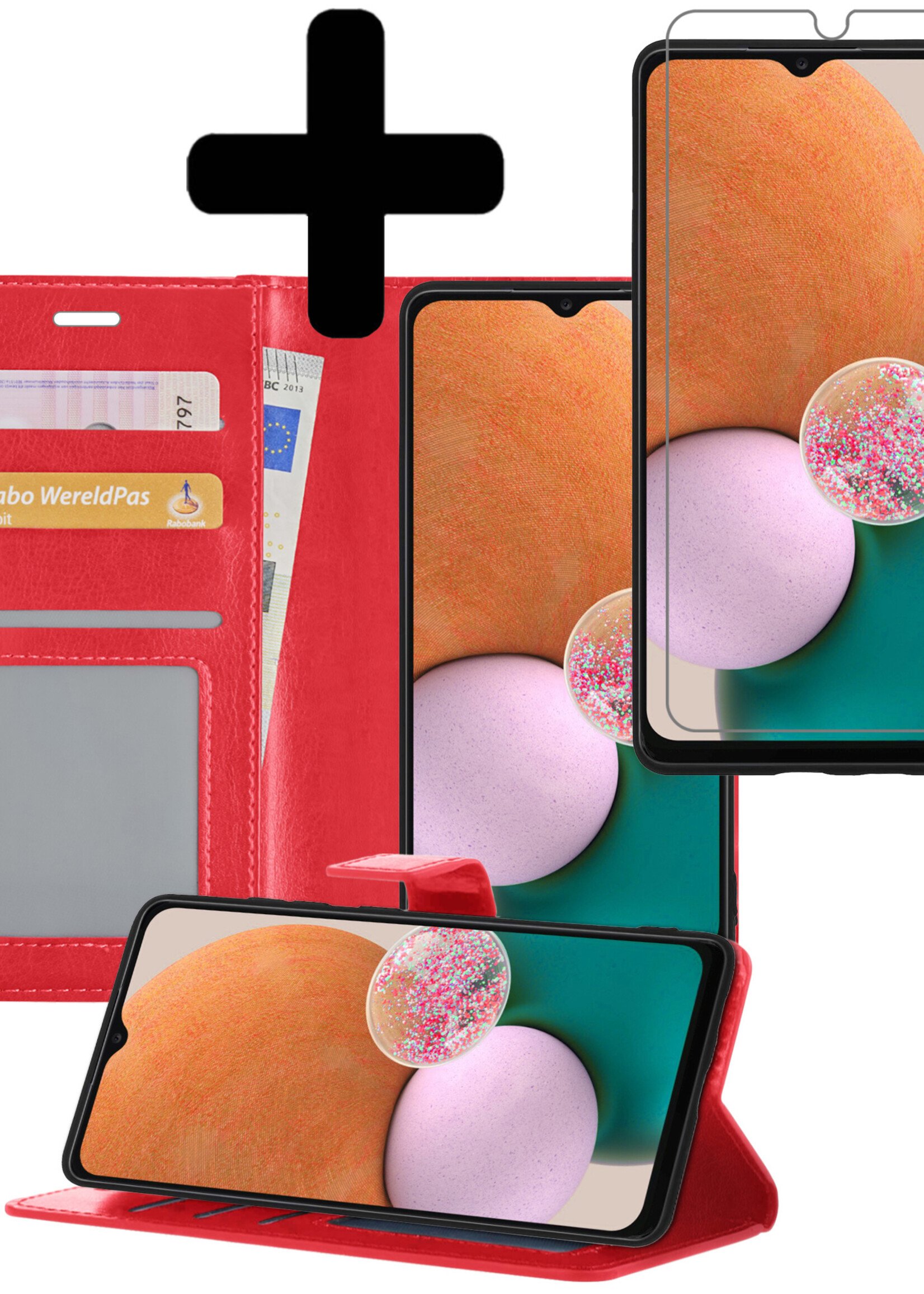 LUQ Hoesje Geschikt voor Samsung A13 4G Hoesje Book Case Hoes Wallet Cover Met Screenprotector - Hoes Geschikt voor Samsung Galaxy A13 4G Hoesje Bookcase Hoes - Rood