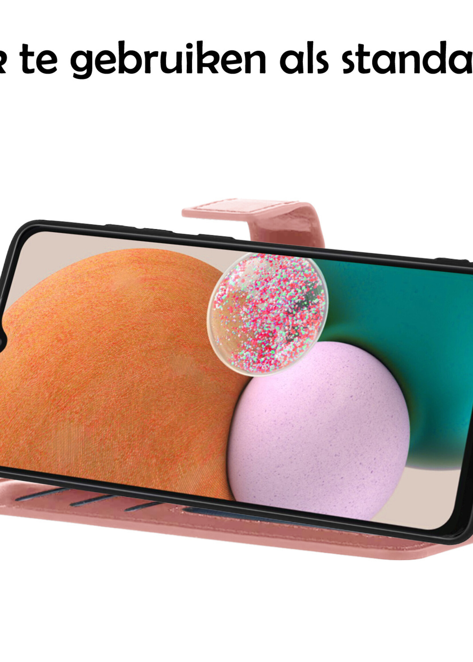 LUQ Hoesje Geschikt voor Samsung A13 4G Hoesje Book Case Hoes Wallet Cover Met Screenprotector - Hoes Geschikt voor Samsung Galaxy A13 4G Hoesje Bookcase Hoes - Rosé goud