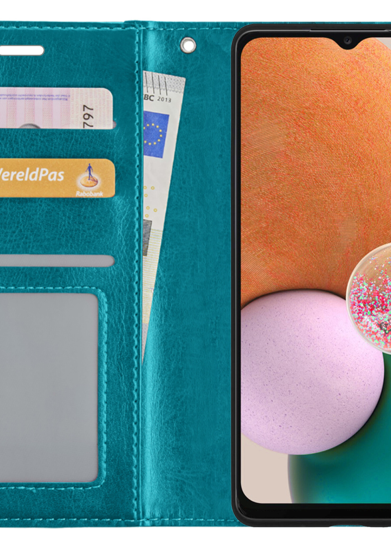LUQ Hoesje Geschikt voor Samsung A13 4G Hoesje Book Case Hoes Wallet Cover Met Screenprotector - Hoes Geschikt voor Samsung Galaxy A13 4G Hoesje Bookcase Hoes - Turquoise
