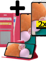 LUQ LUQ Samsung Galaxy A13 4G Hoesje Bookcase Donkerroze Met 2x Screenprotector