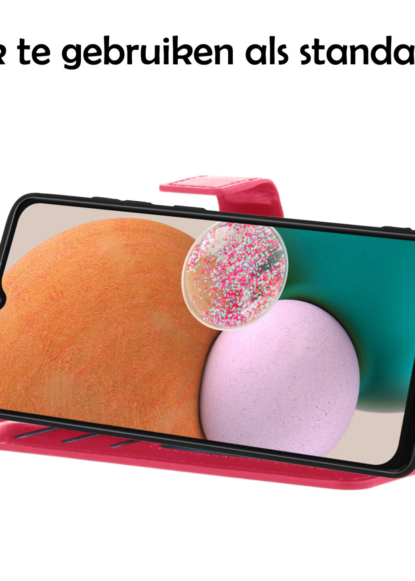 LUQ Hoesje Geschikt voor Samsung A13 4G Hoesje Book Case Hoes Wallet Cover Met 2x Screenprotector - Hoes Geschikt voor Samsung Galaxy A13 4G Hoesje Bookcase Hoes - Donkerroze