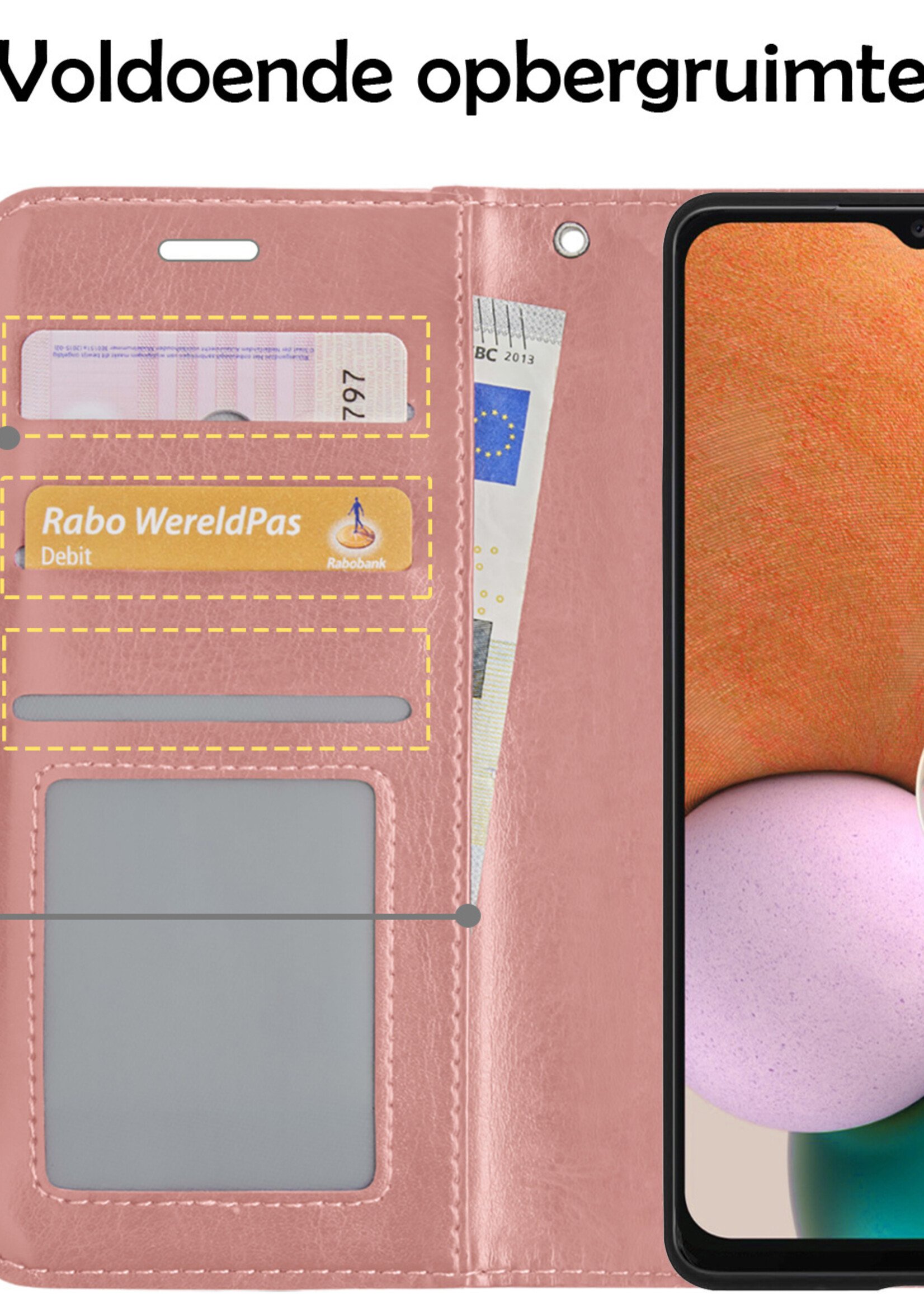 Hoesje Geschikt voor Samsung A13 4G Hoesje Book Case Hoes Wallet Cover Met 2x Screenprotector - Hoes Geschikt voor Samsung Galaxy A13 4G Hoesje Bookcase Hoes - Rosé goud