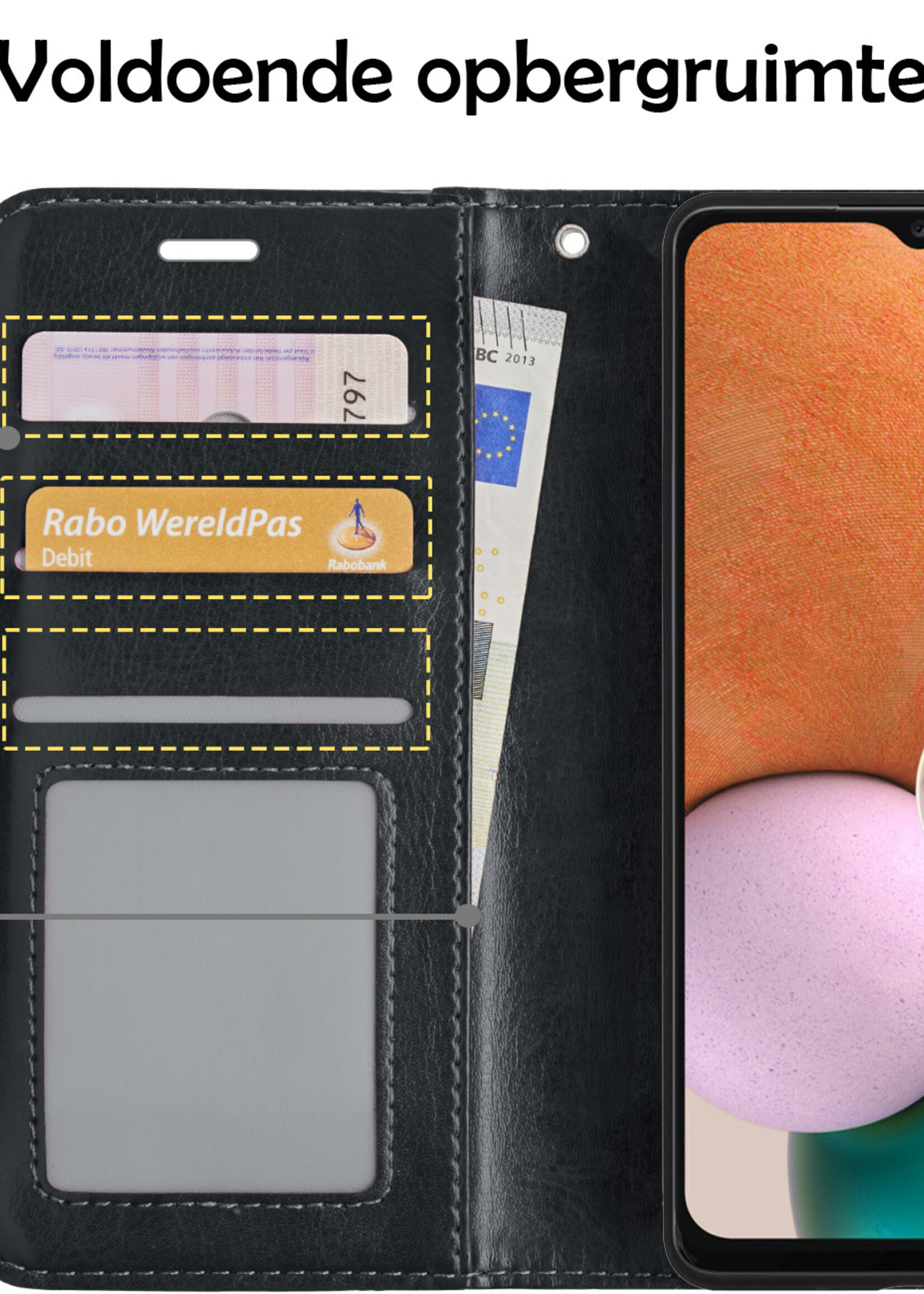 Hoesje Geschikt voor Samsung A13 4G Hoesje Book Case Hoes Wallet Cover Met 2x Screenprotector - Hoes Geschikt voor Samsung Galaxy A13 4G Hoesje Bookcase Hoes - Zwart