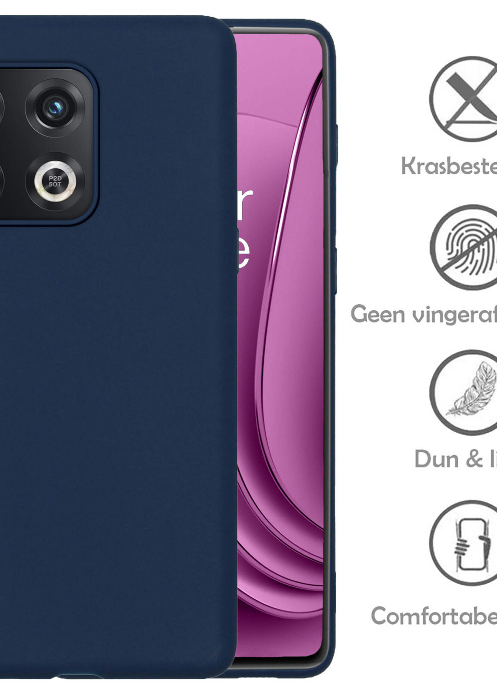 LUQ Hoesje Geschikt voor OnePlus 10 Pro Hoesje Siliconen Case - Hoes Geschikt voor OnePlus 10 Pro Hoes Siliconen - Donkerblauw - 2 Stuks