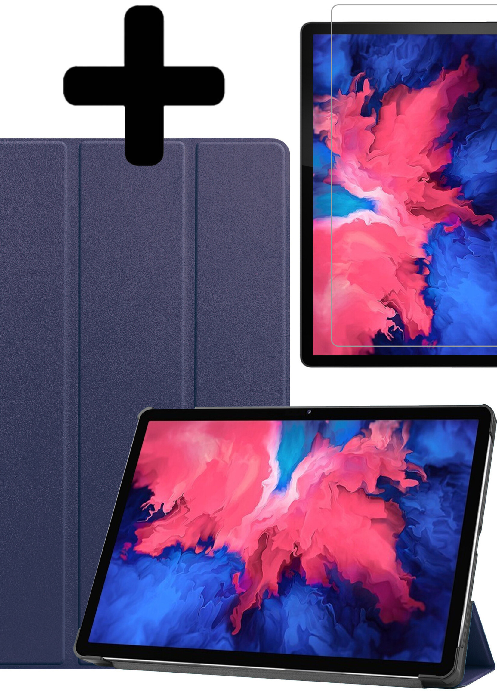 LUQ Hoes Geschikt voor Lenovo Tab P11 Plus Hoes Luxe Hoesje Book Case Met Screenprotector - Hoesje Geschikt voor Lenovo Tab P11 Plus Hoes Cover - Donkerblauw