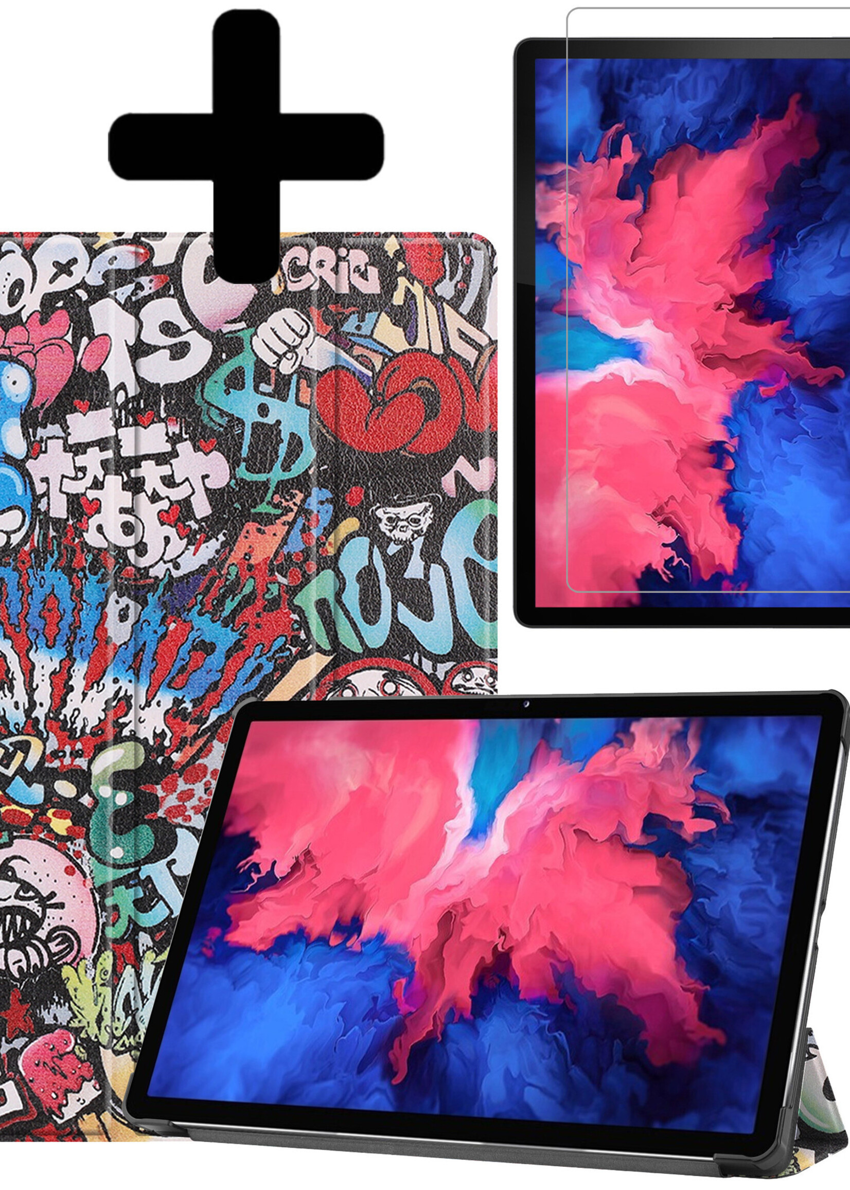LUQ Hoes Geschikt voor Lenovo Tab P11 Plus Hoes Luxe Hoesje Book Case Met Screenprotector - Hoesje Geschikt voor Lenovo Tab P11 Plus Hoes Cover - Graffity