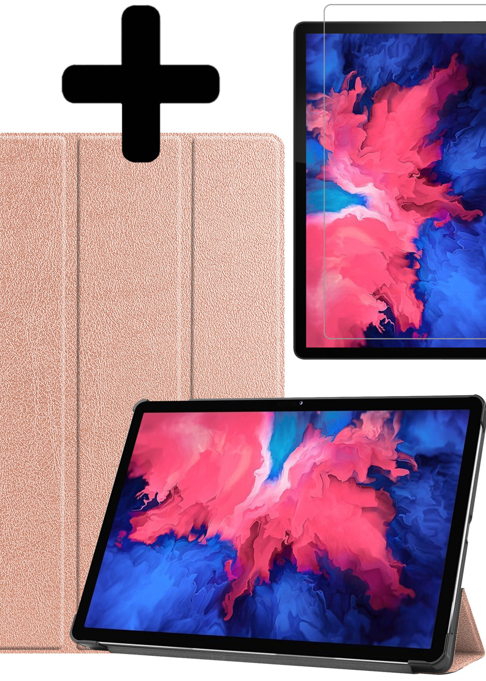 LUQ Hoes Geschikt voor Lenovo Tab P11 Plus Hoes Luxe Hoesje Book Case Met Screenprotector - Hoesje Geschikt voor Lenovo Tab P11 Plus Hoes Cover - Rosé goud