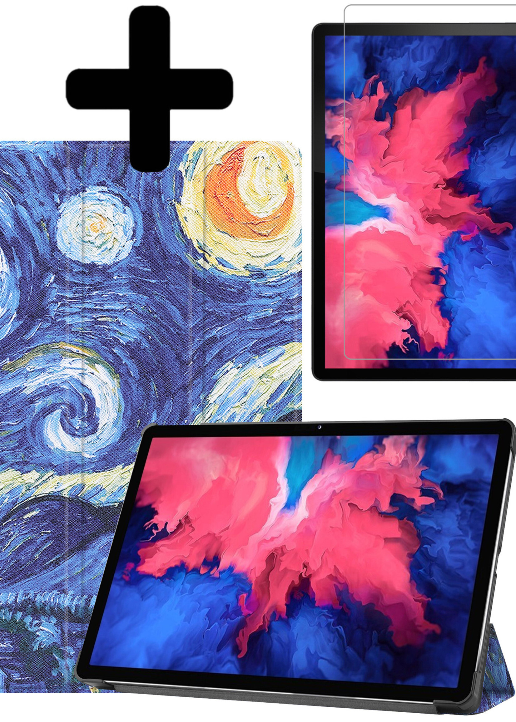 LUQ Hoes Geschikt voor Lenovo Tab P11 Plus Hoes Luxe Hoesje Book Case Met Screenprotector - Hoesje Geschikt voor Lenovo Tab P11 Plus Hoes Cover - Sterrenhemel